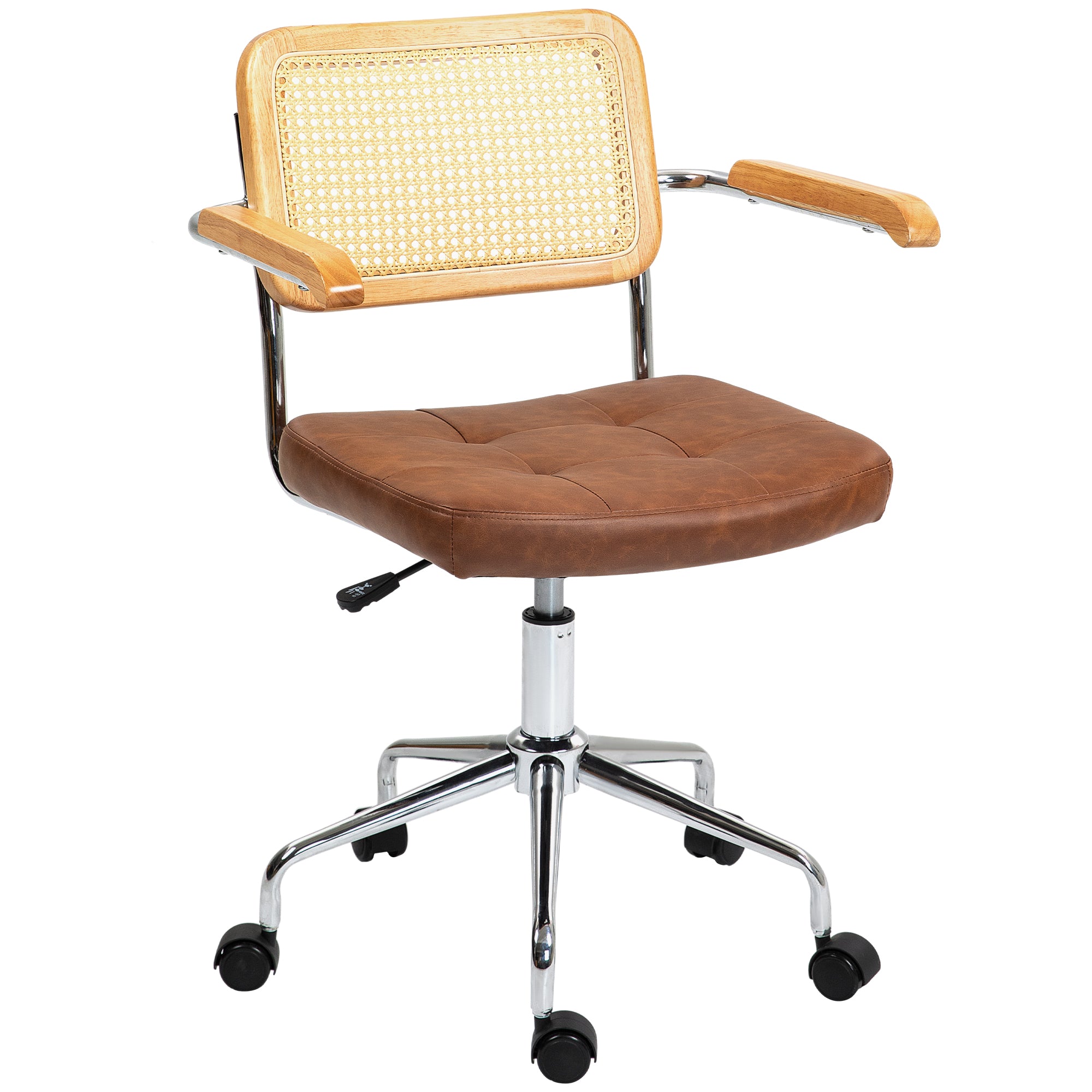 Chaise de bureau, fauteuil de bureau, fonction basculante, hauteur réglable, assise pivotante, avec accoudoirs roulettes, capacité 120 kg, marron