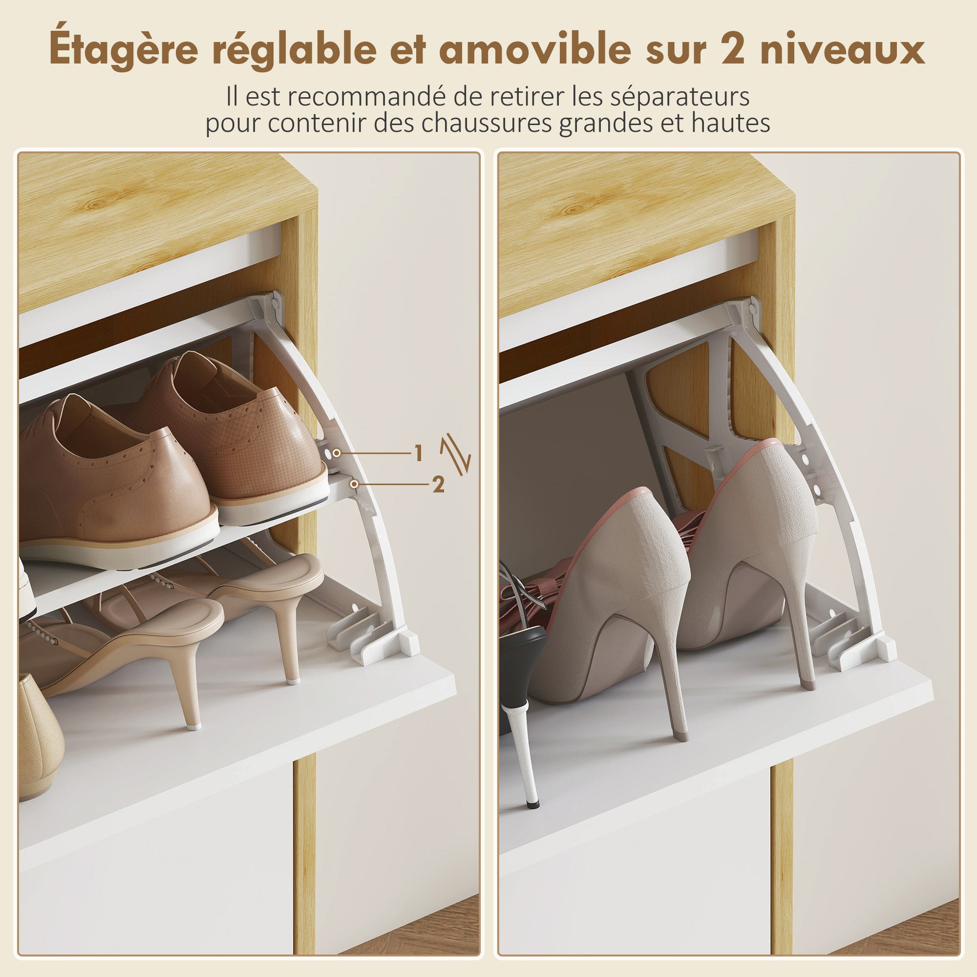 Meuble à chaussures 20 paires, porte haute brillante, armoire à chaussures étroite avec 4 tiroirs rabattables et étagères réglables, style moderne, pour couloir, entrée, 105x24x92,5cm, blanc