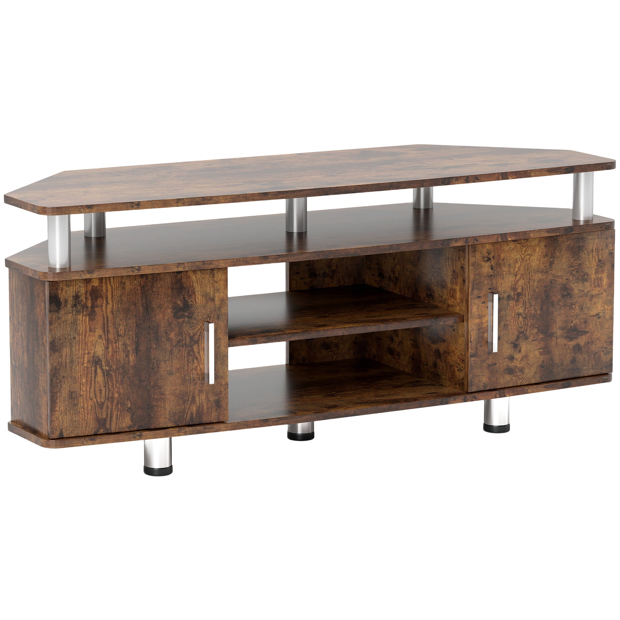 Meuble TV meuble télé bois banc TV pour téléviseur jusqu'à 55 pouces avec grand plateau, placards à portes et compartiment ouvert pour salon chambre à coucher, 120 x 40 x 52 cm, marron