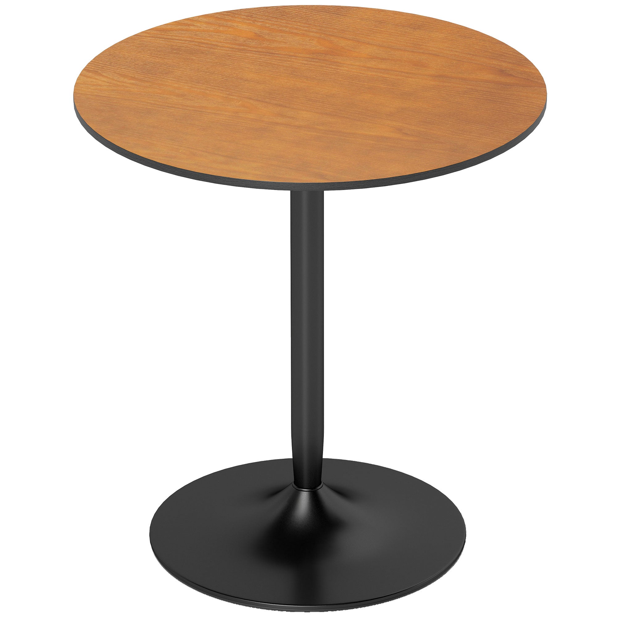 Table à manger ronde pour 2-4 personnes, table de cuisine 70 cm style moderne avec plateau en placage de bois massif et piétement en acier, marron clair