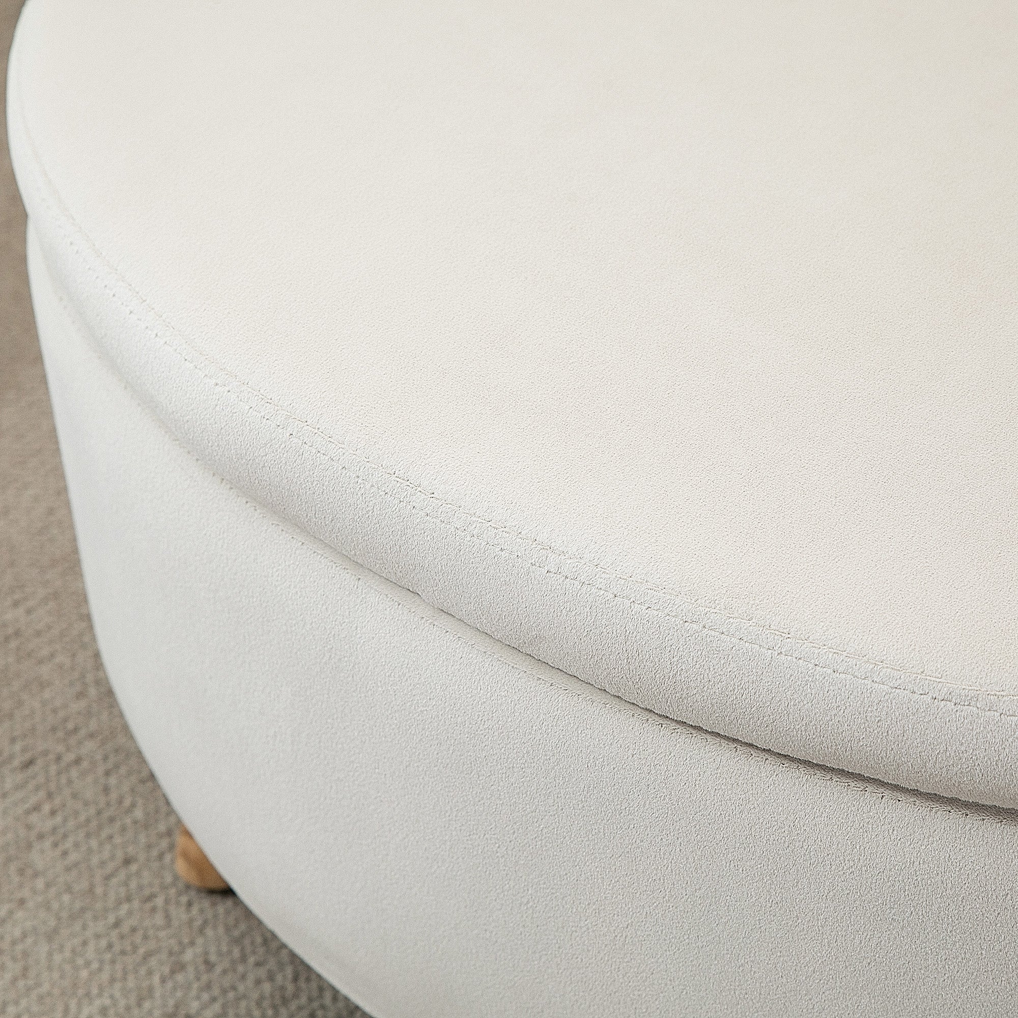 Coffre de Rangement, Tabouret Ovale, banc de rangement en Velours, Pieds en Bois d'hévéa, pour la Chambre à Coucher, entrée, Salon, Charge 120 Kg, 71 x 51,5 x 42 cm, Beige