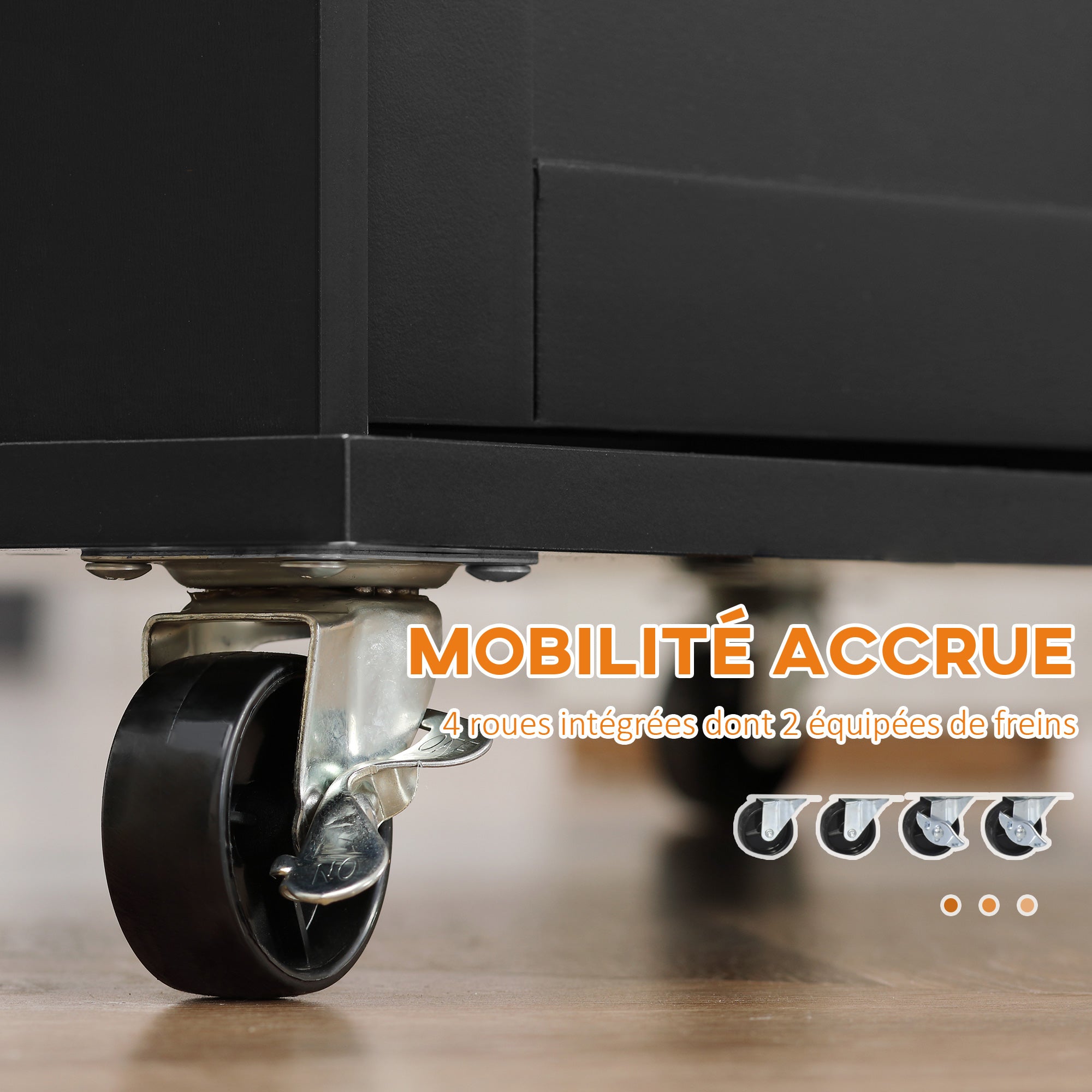 Desserte de cuisine ilôt cuisine avec plan de travail étagère range-bouteilles porte-torchons 2 tiroirs placard 2 portes MDF noir hévéa