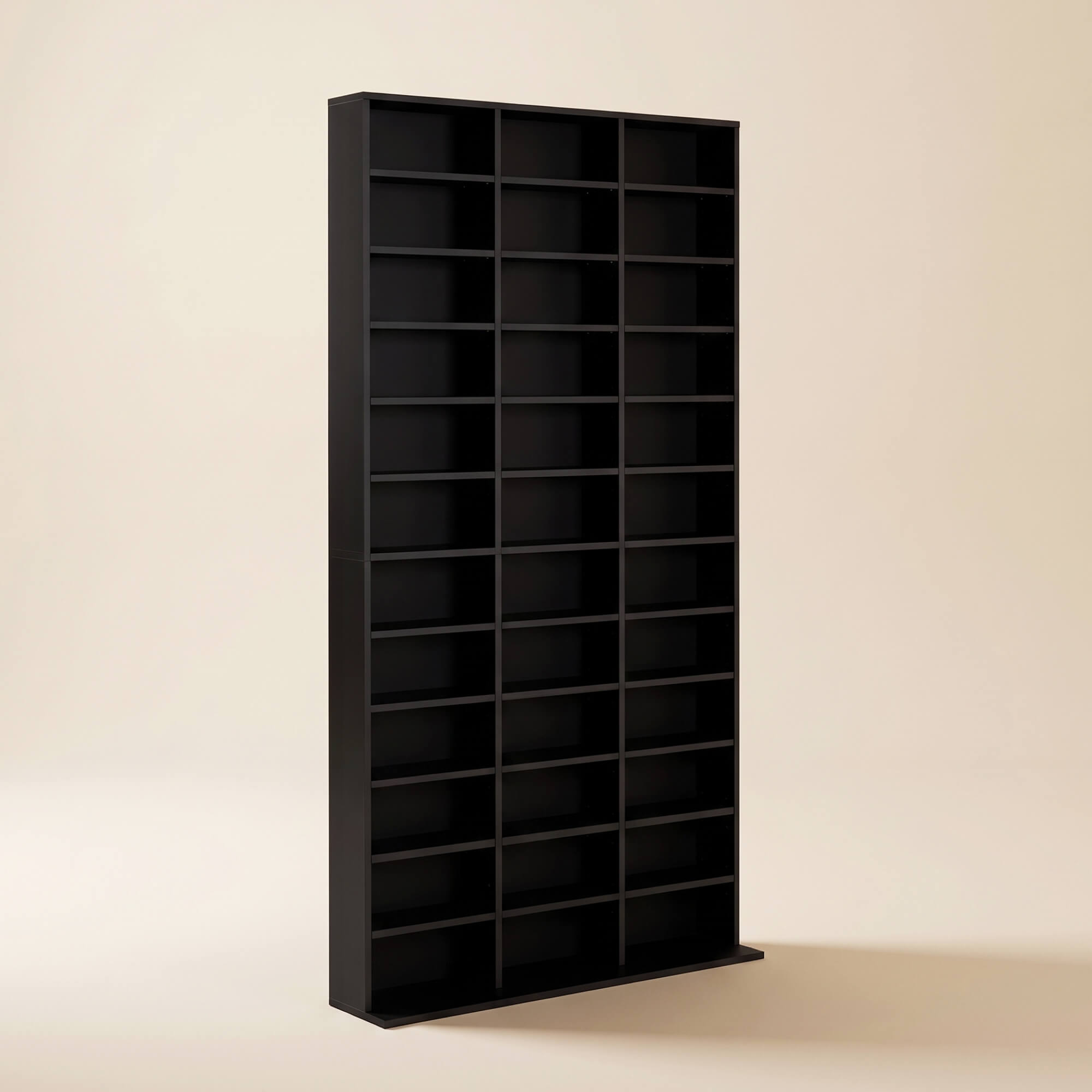 Rangements pour CD et DVD, étagère rangement, capacité max. 1116 CD/528 DVD, 36 compartiments et étagères réglables, pour bureau, salon, chambre, 102 x 23,5 x 195 cm, noir