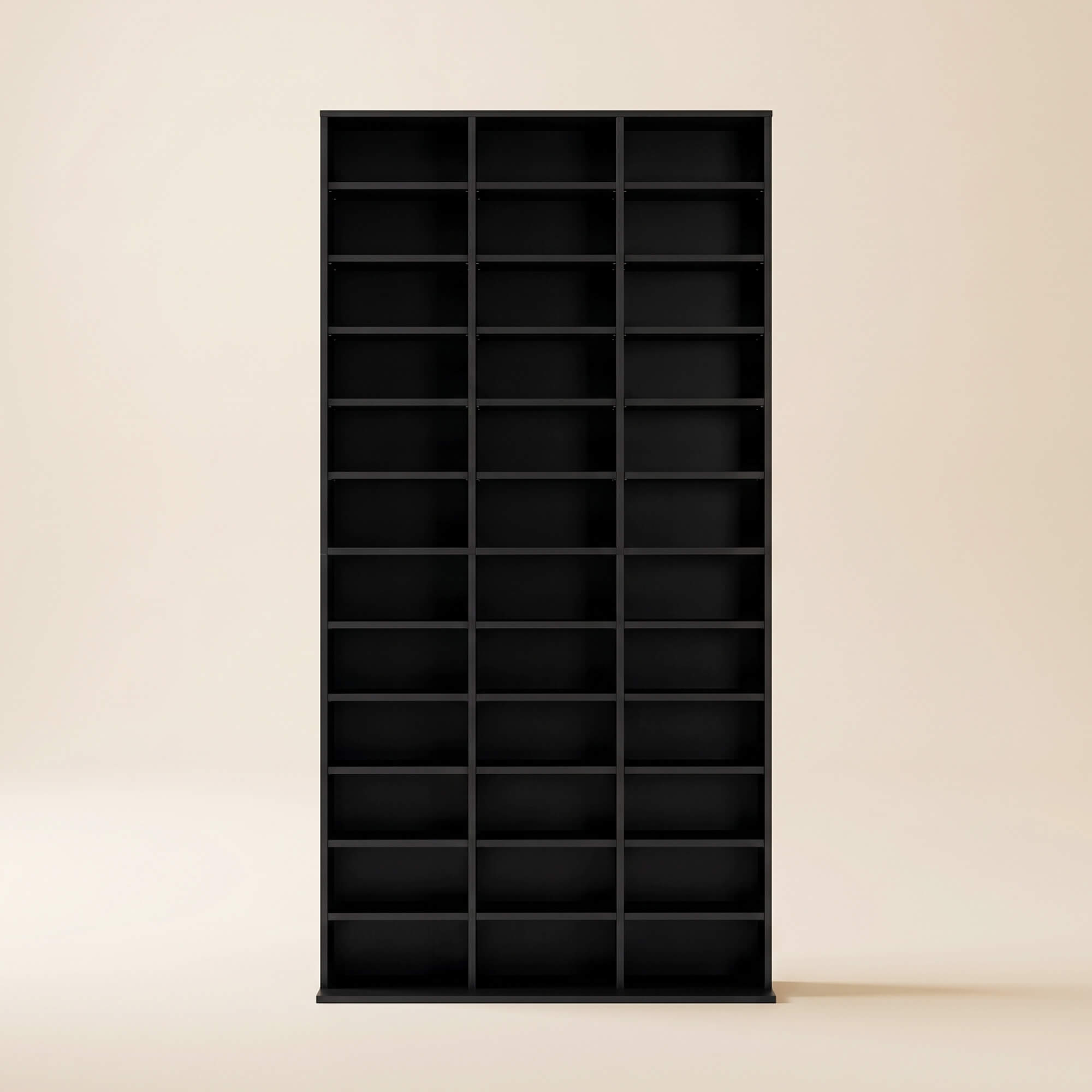 Rangements pour CD et DVD, étagère rangement, capacité max. 1116 CD/528 DVD, 36 compartiments et étagères réglables, pour bureau, salon, chambre, 102 x 23,5 x 195 cm, noir