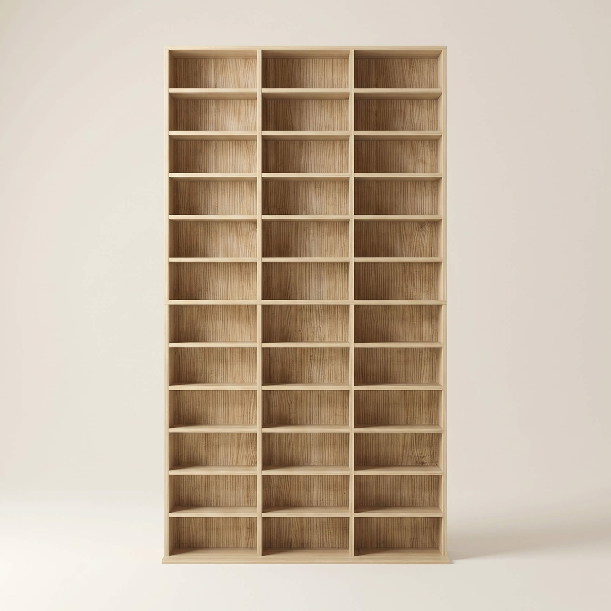 Rangements pour CD et DVD, étagère rangement, capacité max. 1116 CD/528 DVD, 36 compartiments et étagères réglables, pour bureau, salon, chambre, 102 x 23,5 x 195 cm, chêne