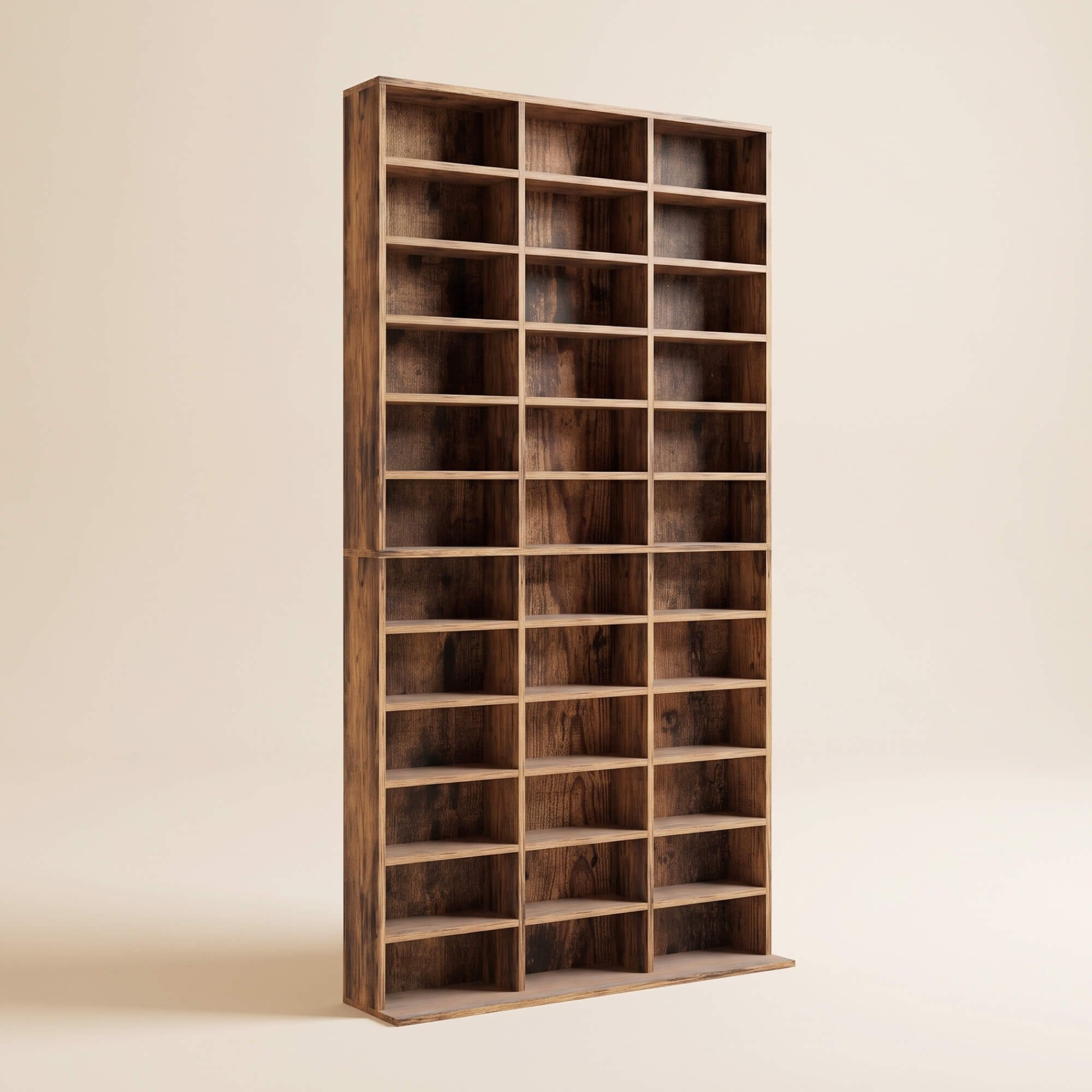Rangements pour CD et DVD, étagère rangement, capacité max. 1116 CD/528 DVD, 36 compartiments et étagères réglables, pour bureau, salon, chambre, 102 x 23,5 x 195 cm, marron
