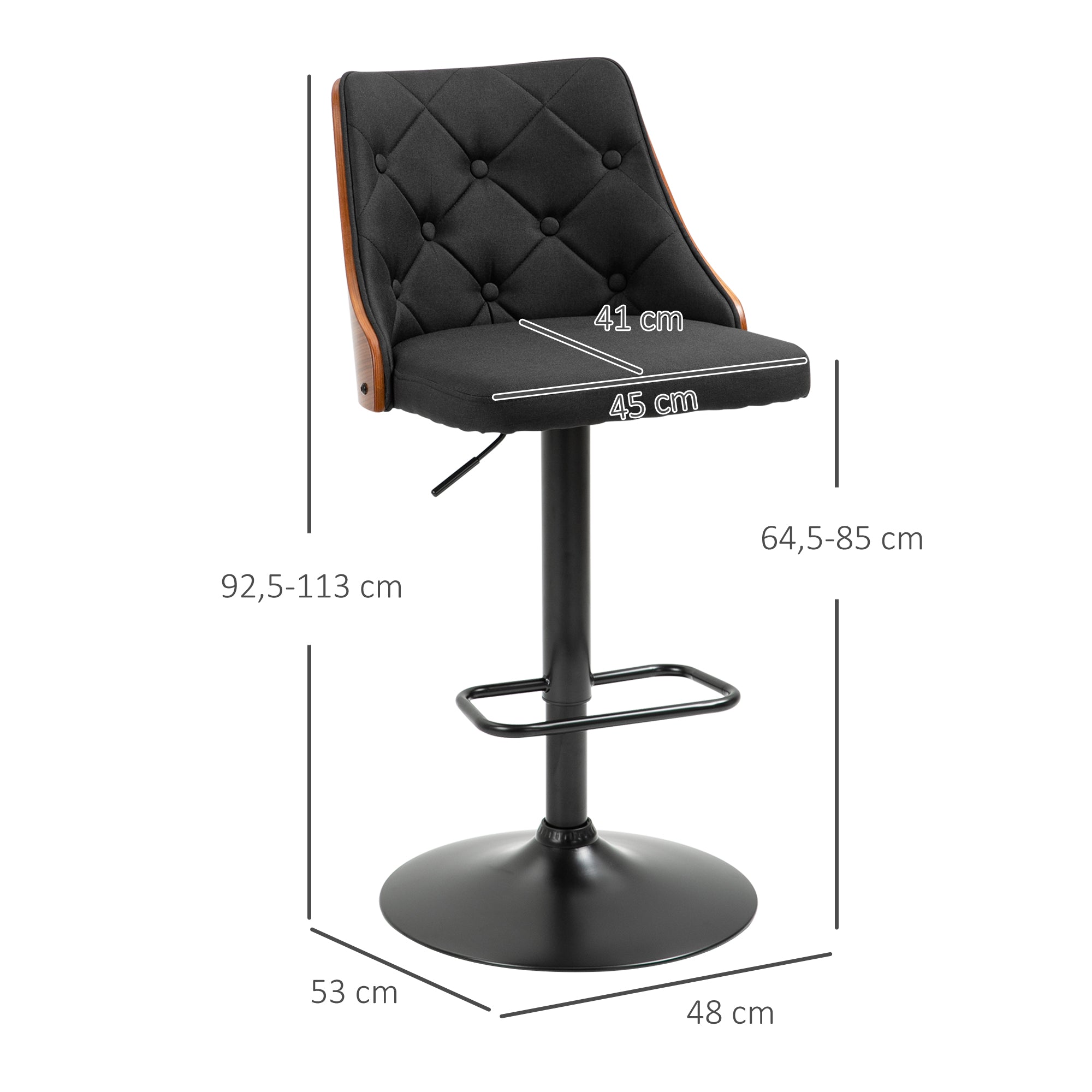 Lot de 2 tabourets de bar Réglable en Hauteur Rotatif sur 360°, Chaise Bar Haute avec Repose-pieds, tissu capitonné