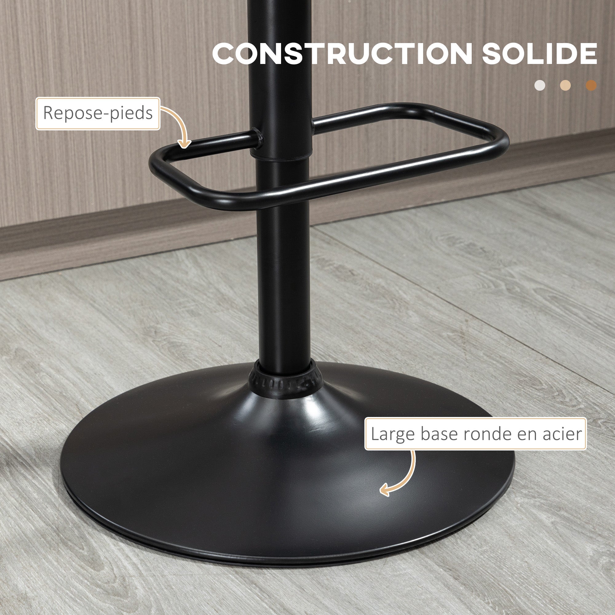 Lot de 2 tabourets de bar Réglable en Hauteur Rotatif sur 360°, Chaise Bar Haute avec Repose-pieds, tissu capitonné