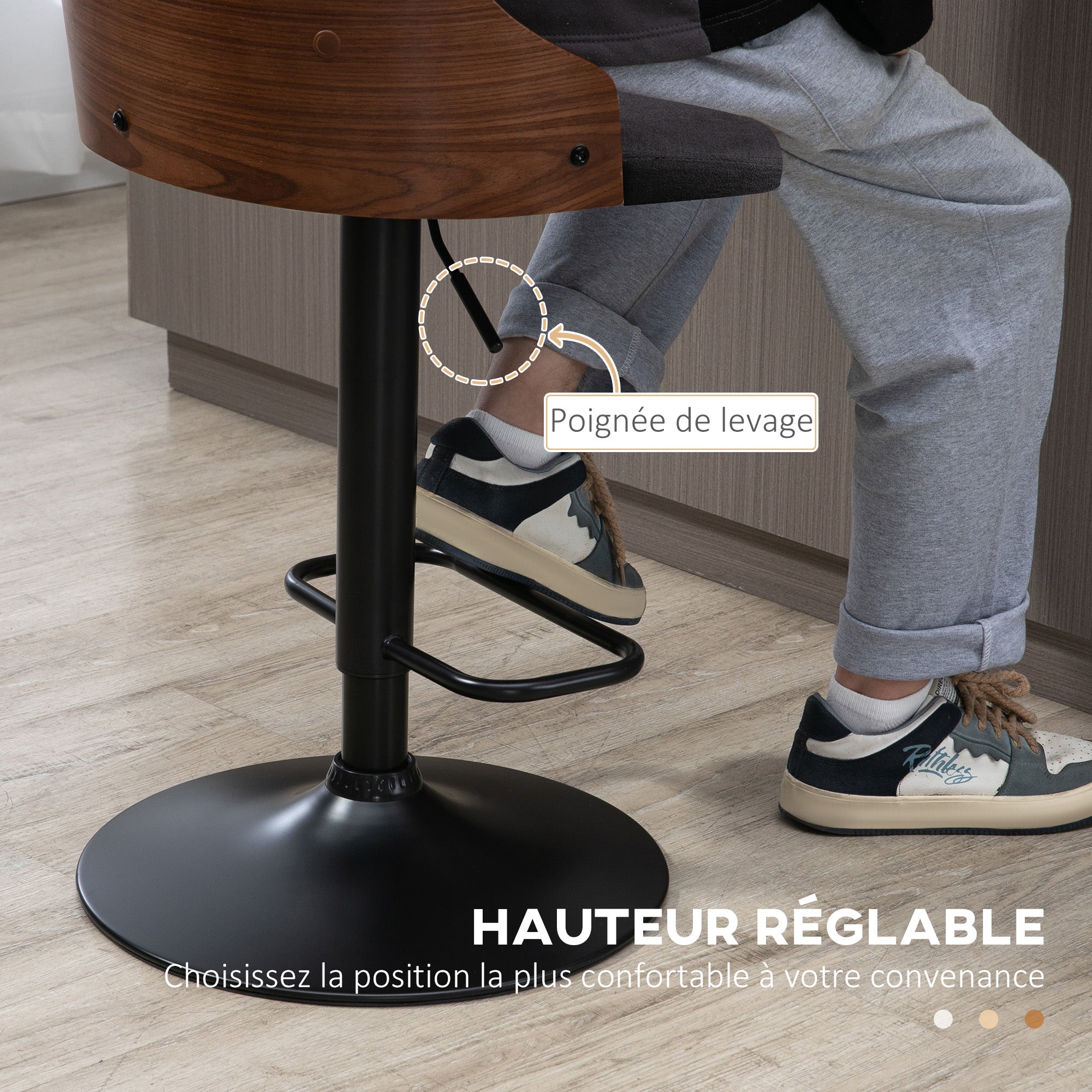 Lot de 2 tabourets de bar Réglable en Hauteur Rotatif sur 360°, Chaise Bar Haute avec Repose-pieds, tissu capitonné