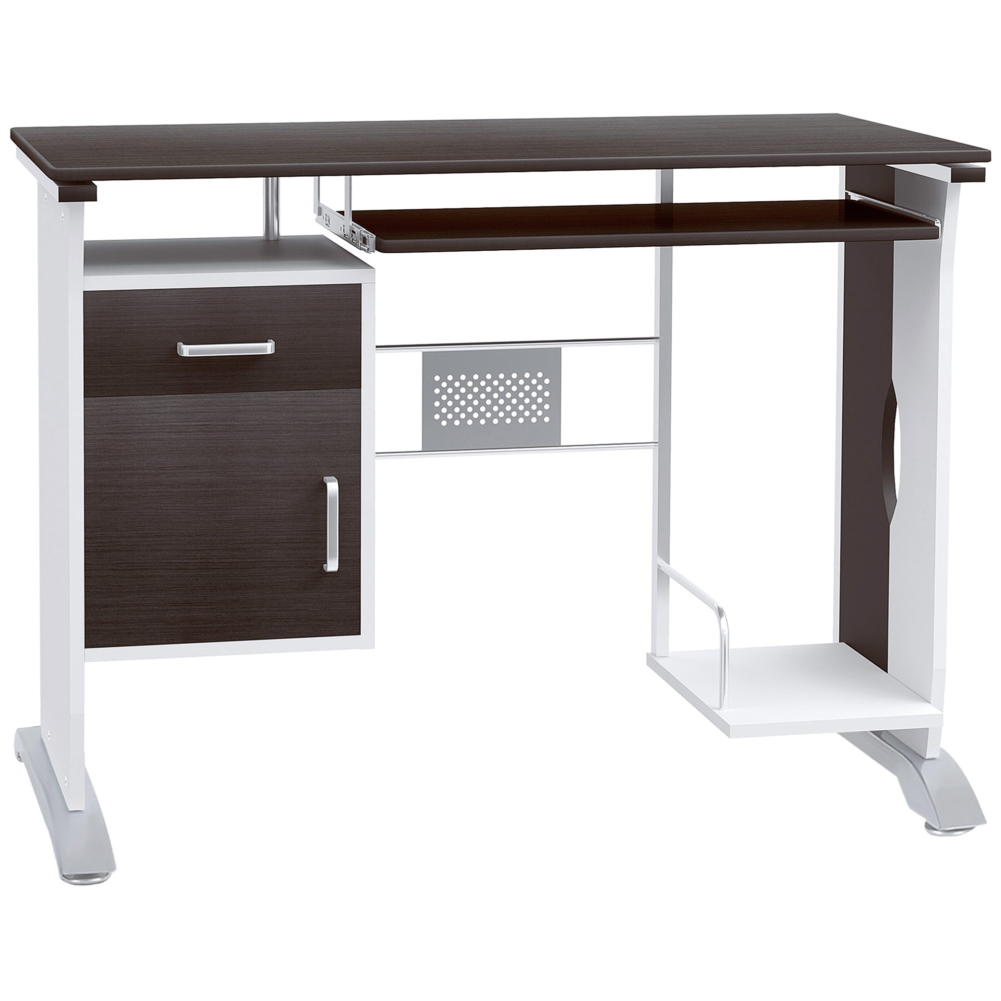 Bureau informatique design 100L x 52l x 75h cm brun noir et blanc
