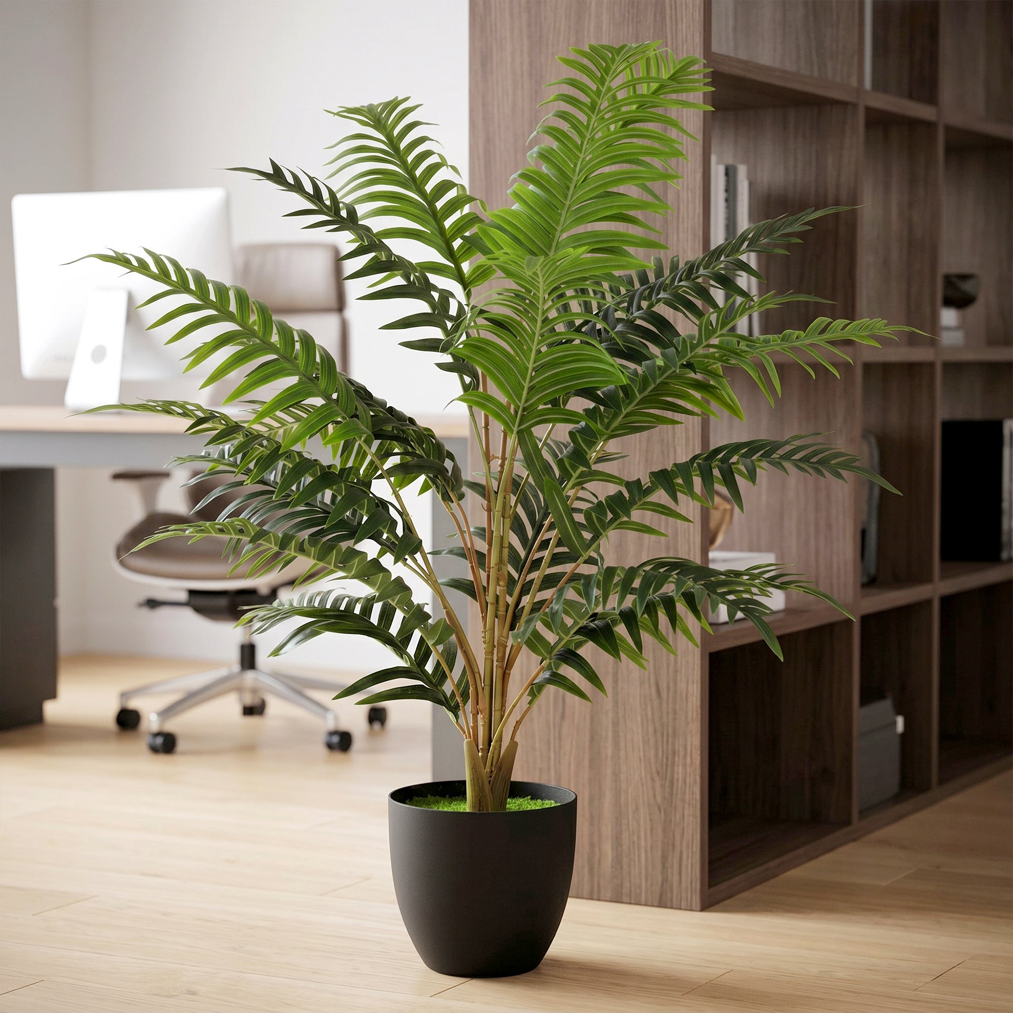 Plante artificielle intérieure 90 cm fougère arbre artificiel en pot avec branches flexibles, fausse plante vert décoration intérieure et extérieure pour maison, bureau, salon, chambre