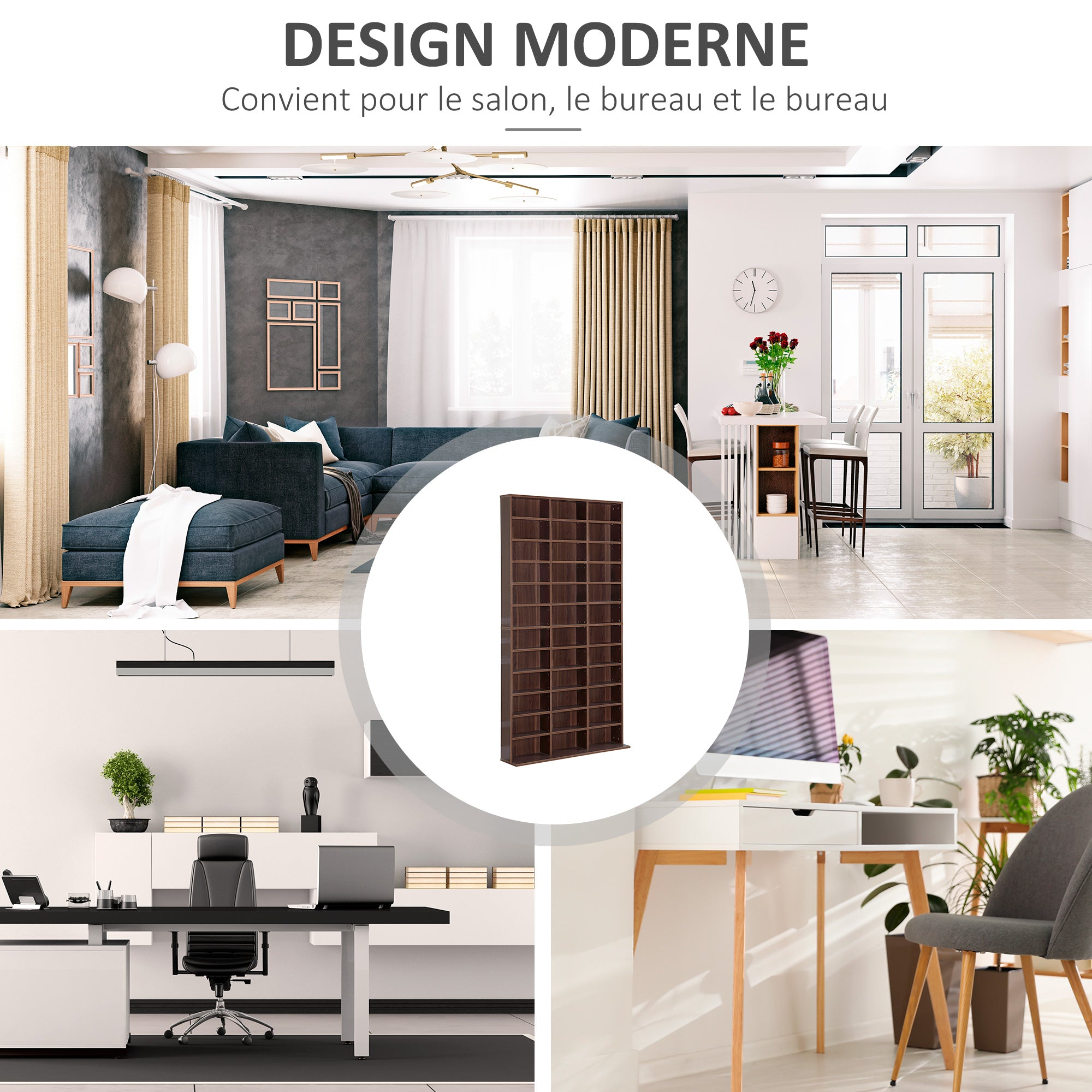 Rangements pour CD et DVD, étagère rangement, capacité max. 1116 CD/528 DVD, 36 compartiments et étagères réglables, pour bureau, salon, chambre, 102 x 23,5 x 195 cm, marron