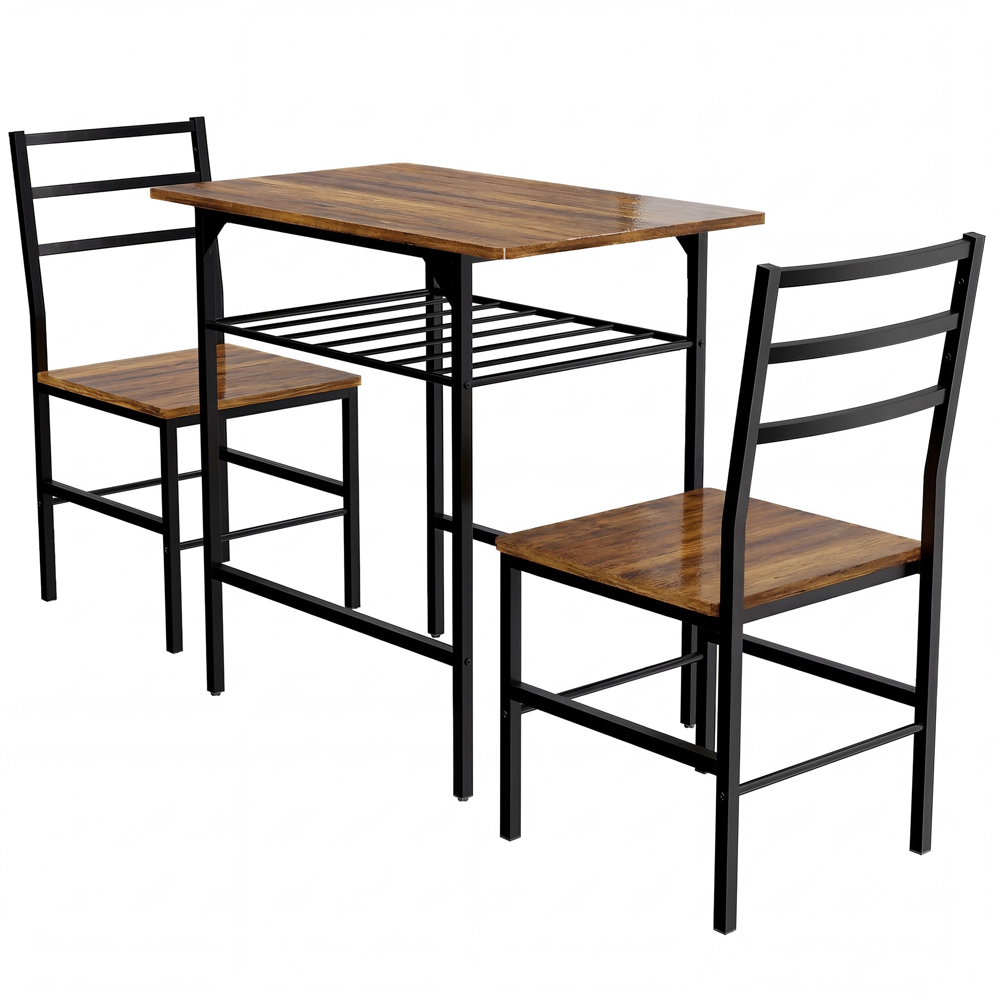 Ensemble table salle à manger avec 2 chaises, table de cuisine avec chaises pour 2 personnes, étagère de rangement, cadre en métal, style industriel, pour petit espace, brun rustique