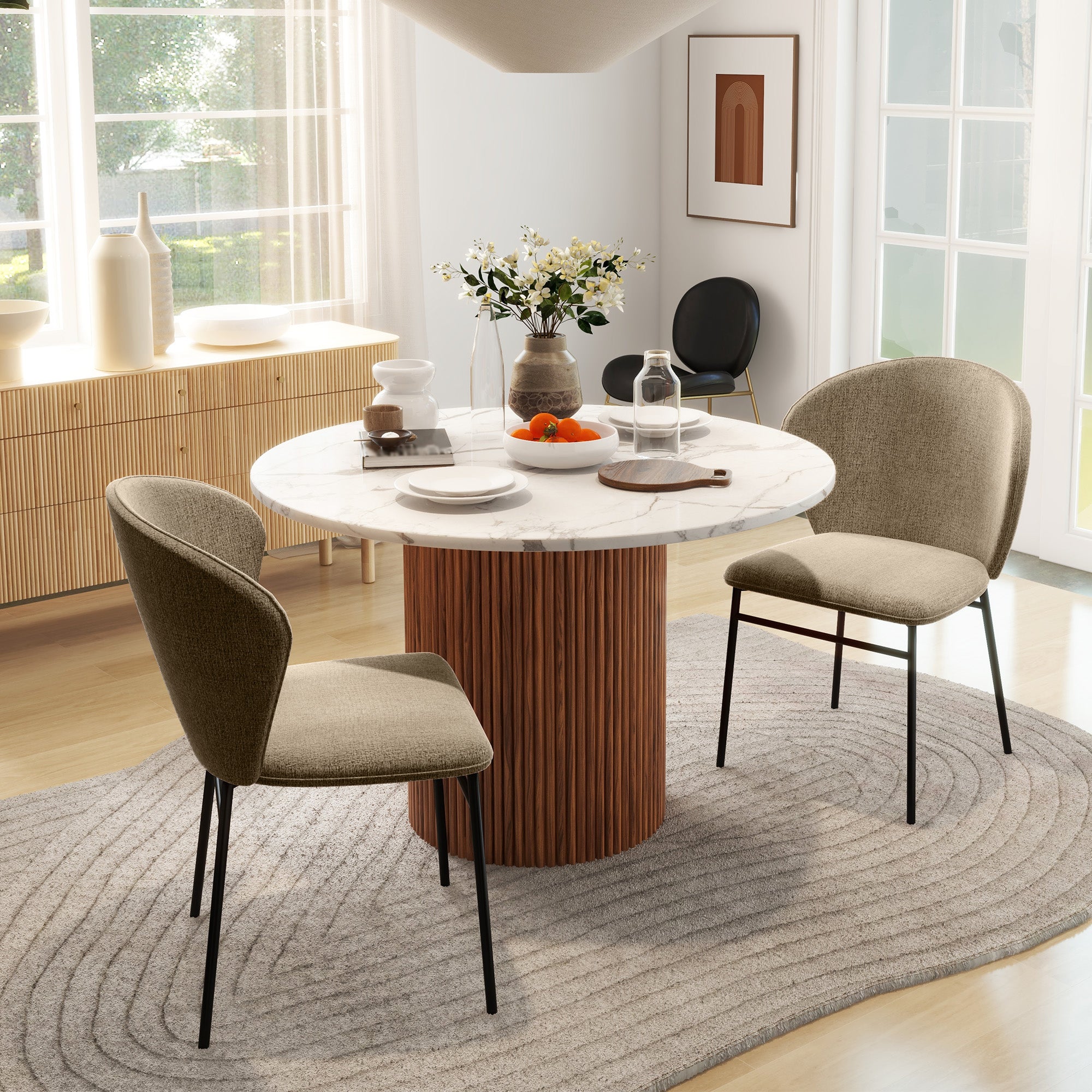 Lot de 2 chaises de salle à manger, chaise de cuisine, assise rembourrée en tissu aspect lin, pieds en acier stable, chaise de salle de bureau, design moderne, marron clair