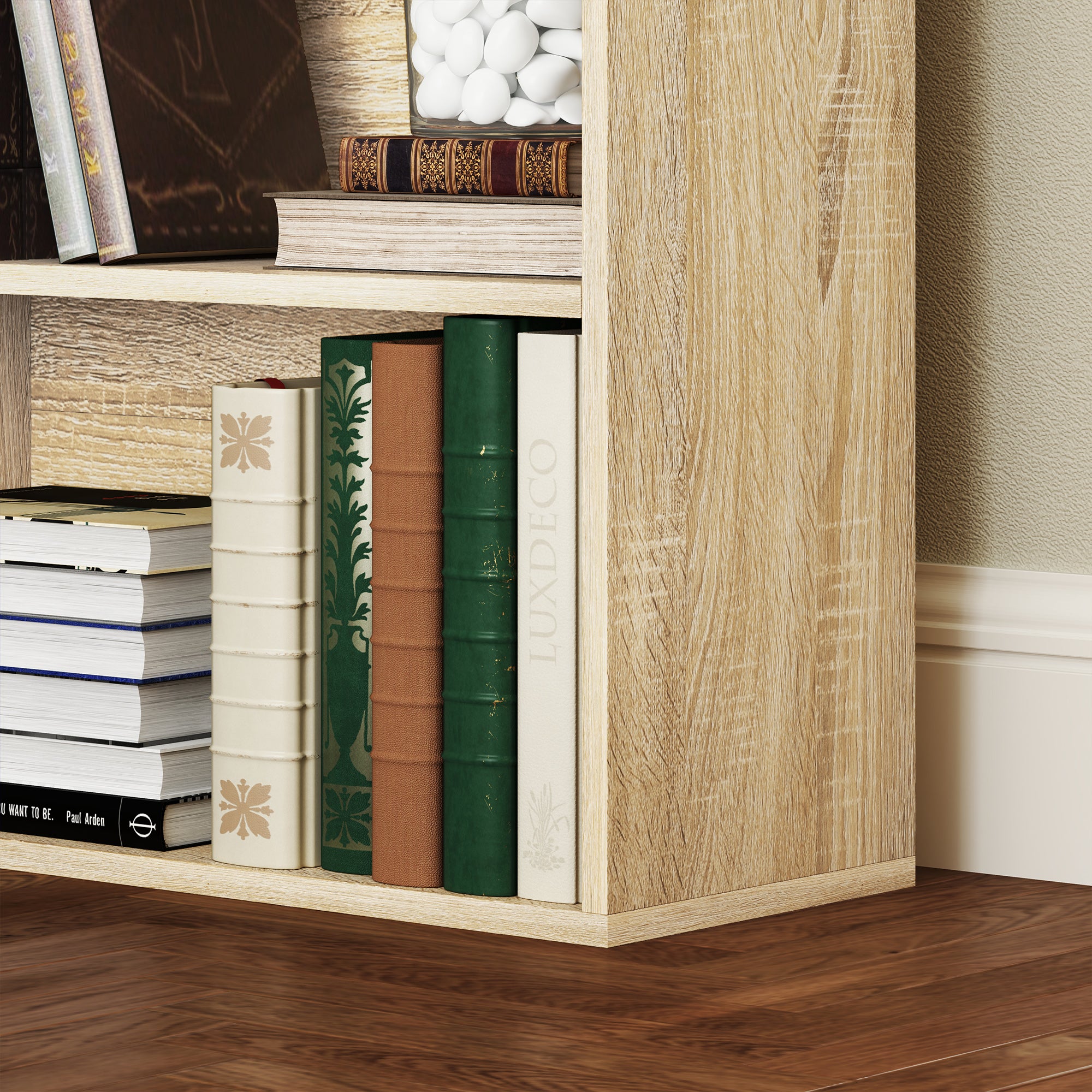 Bibliothèque, étagère de rangement 5 niveaux, meuble de rangement avec étagères réglables pour salon, chambre à coucher, bureau, 60 x 24 x 133,5 cm, bois naturel