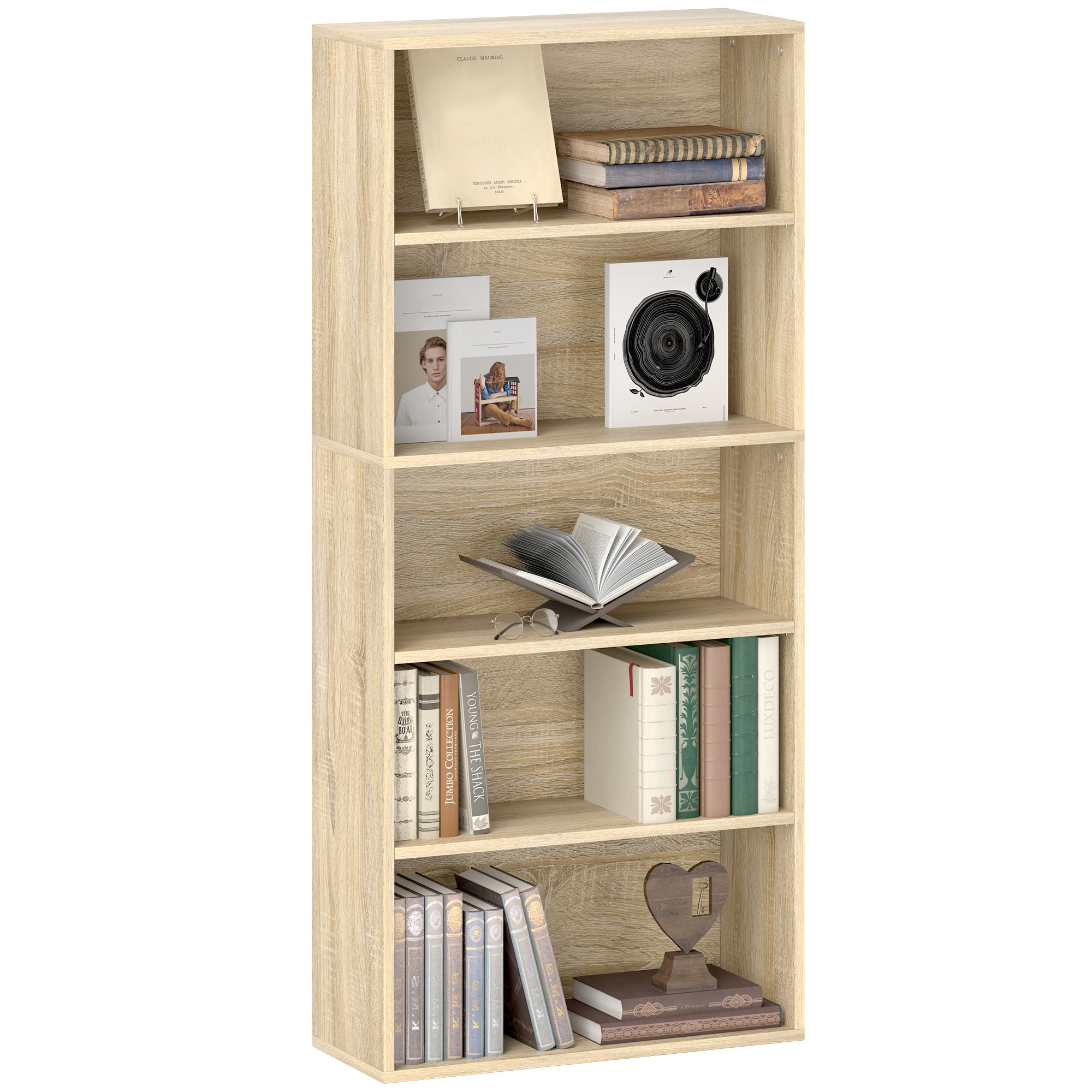 Bibliothèque, étagère de rangement 5 niveaux, meuble de rangement avec étagères réglables pour salon, chambre à coucher, bureau, 60 x 24 x 133,5 cm, bois naturel