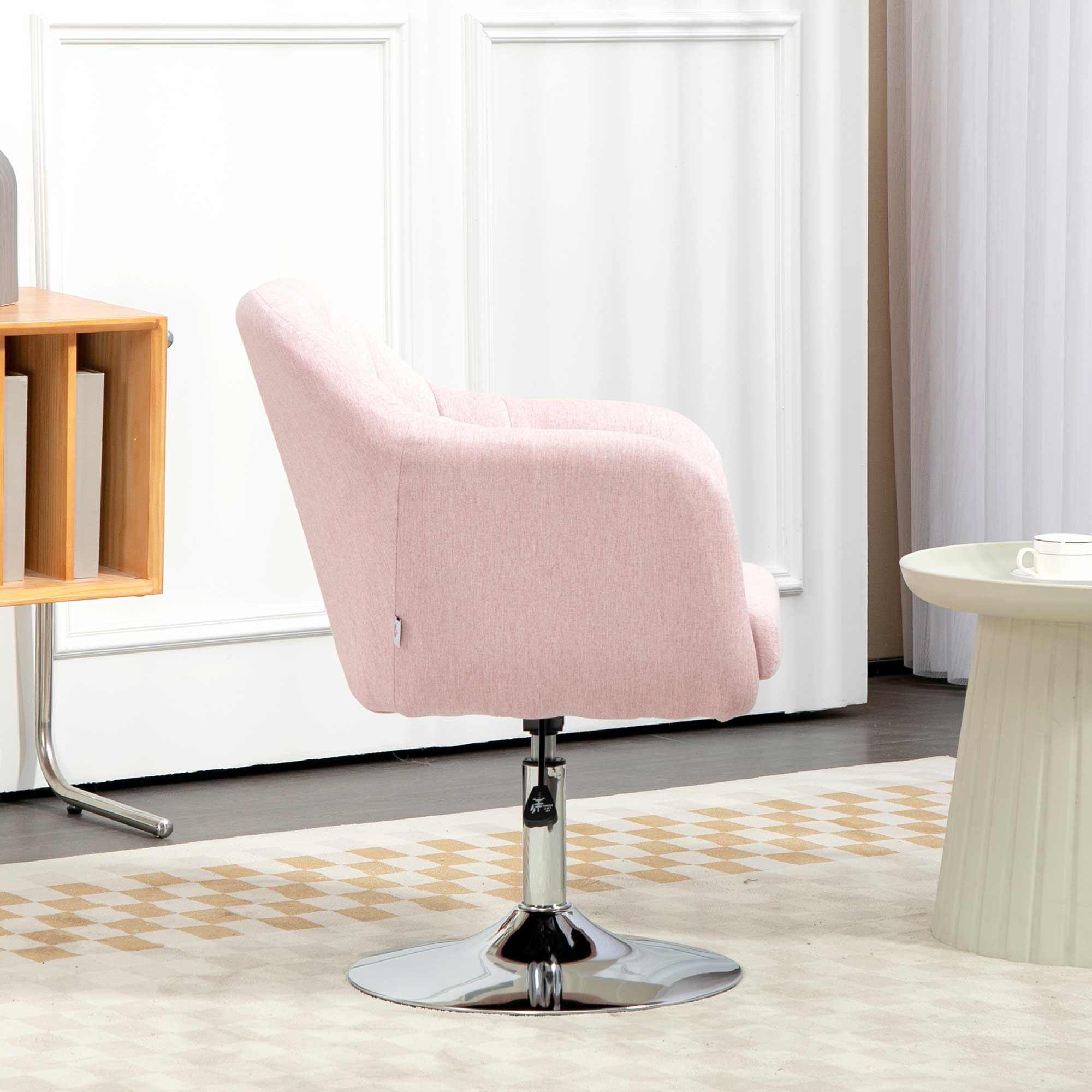 Fauteuil de salon chaise relax fauteuil de chambre grand confort - coussins lombaires hauteur réglable pivotant 360° piètement en métal chromé - rose