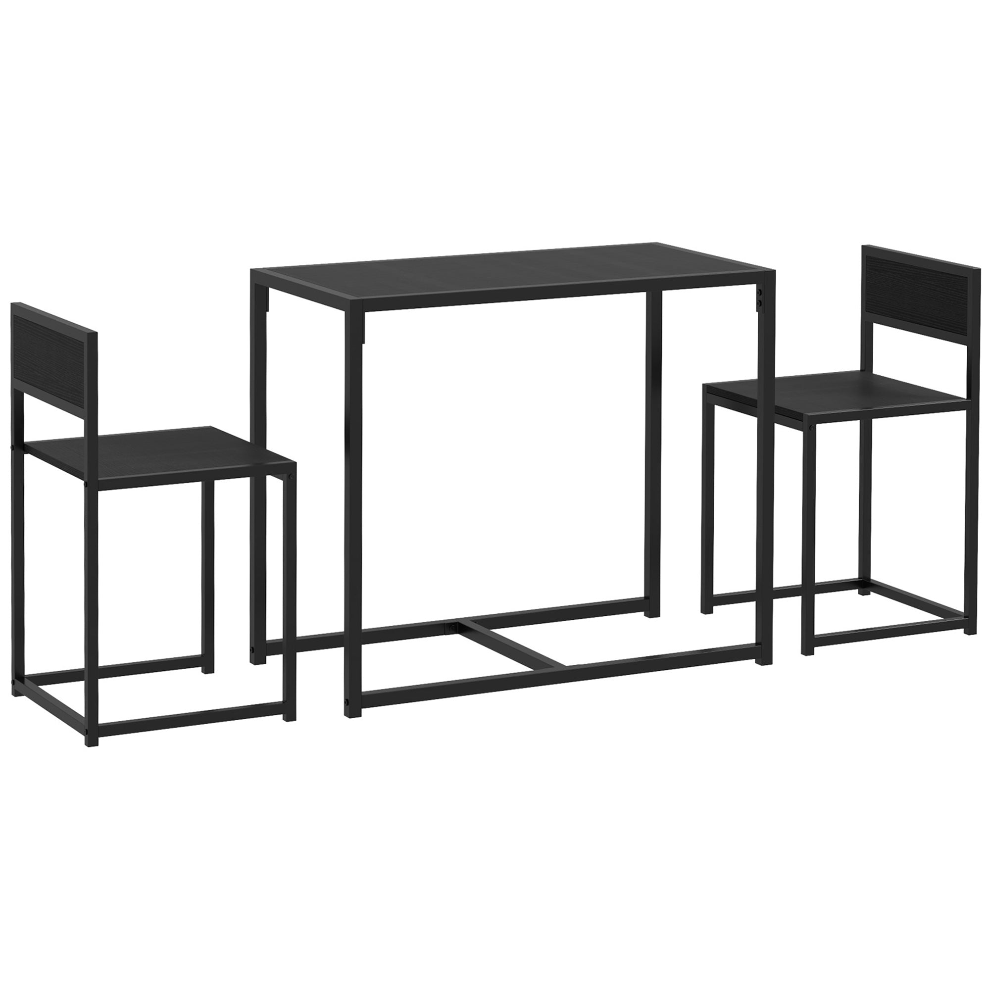 Ensemble table et chaises pour 2 personnes, table de cuisine avec chaises, table à manger 3 pièces avec 2 chaises encastrables, pour cuisine salon maison, noir
