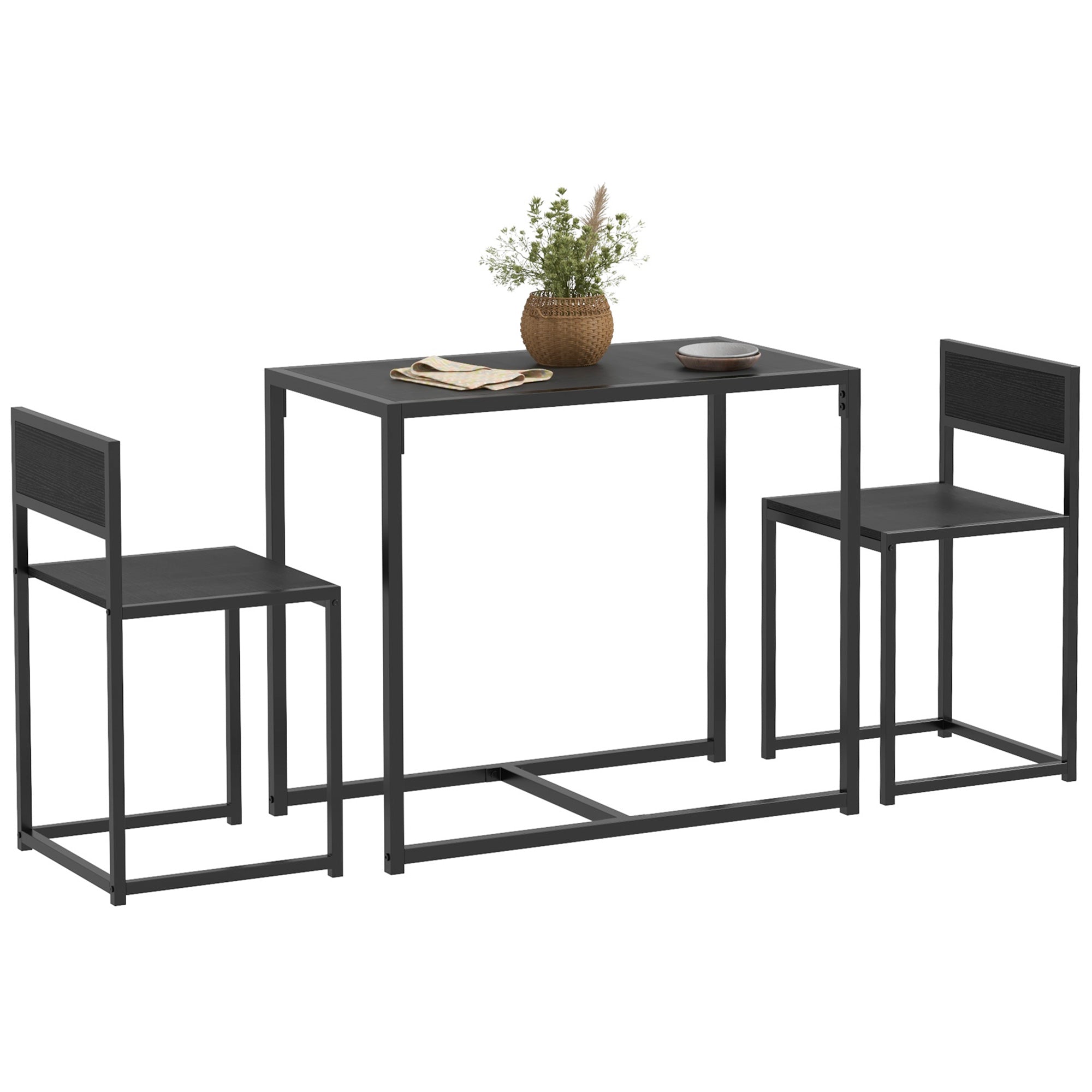 Ensemble table et chaises pour 2 personnes, table de cuisine avec chaises, table à manger 3 pièces avec 2 chaises encastrables, pour cuisine salon maison, noir