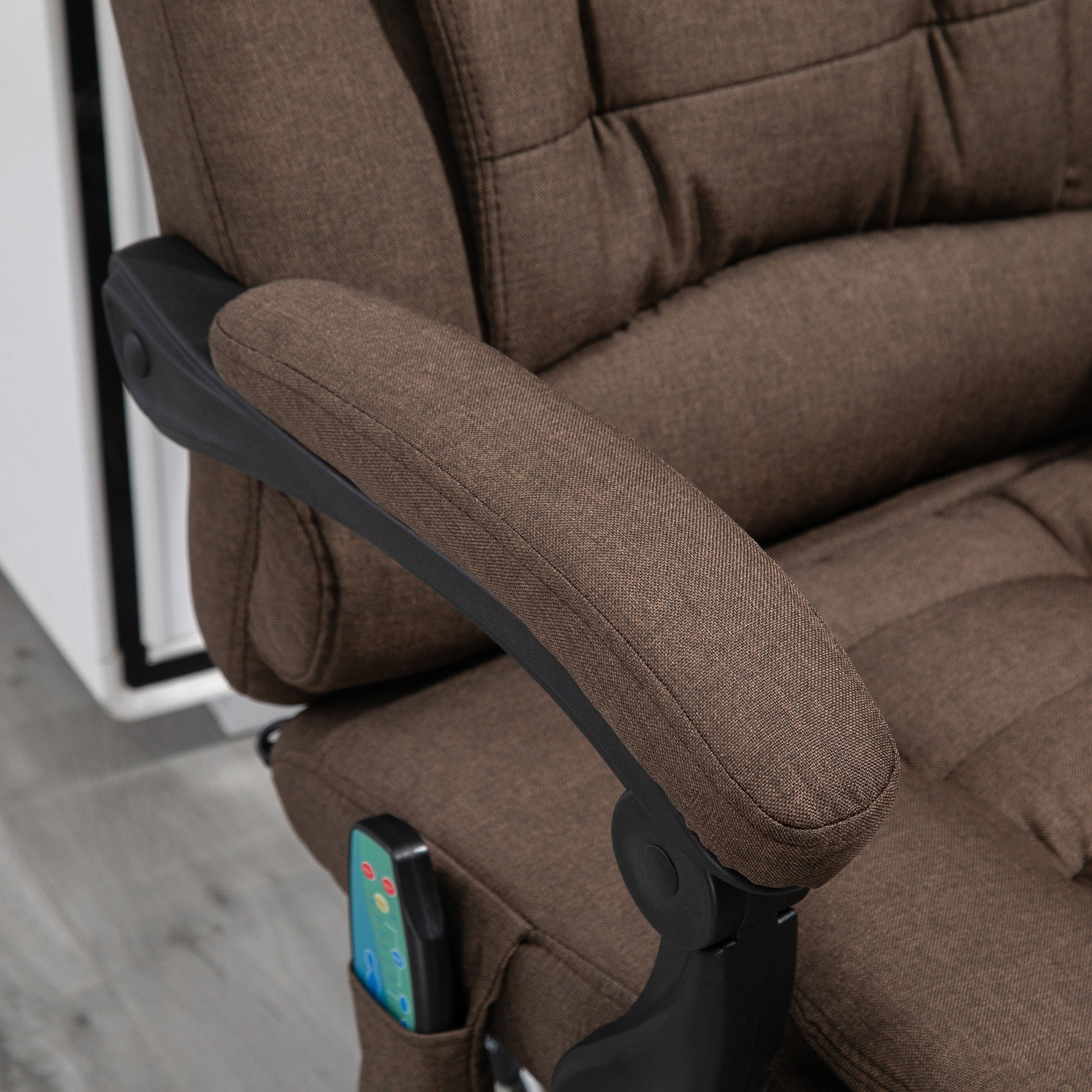 Fauteuil de bureau massant chauffant fauteuil bureau ergonomique hauteur réglable dossier inclinable repose-pied + coussin lombaires intégrés marron