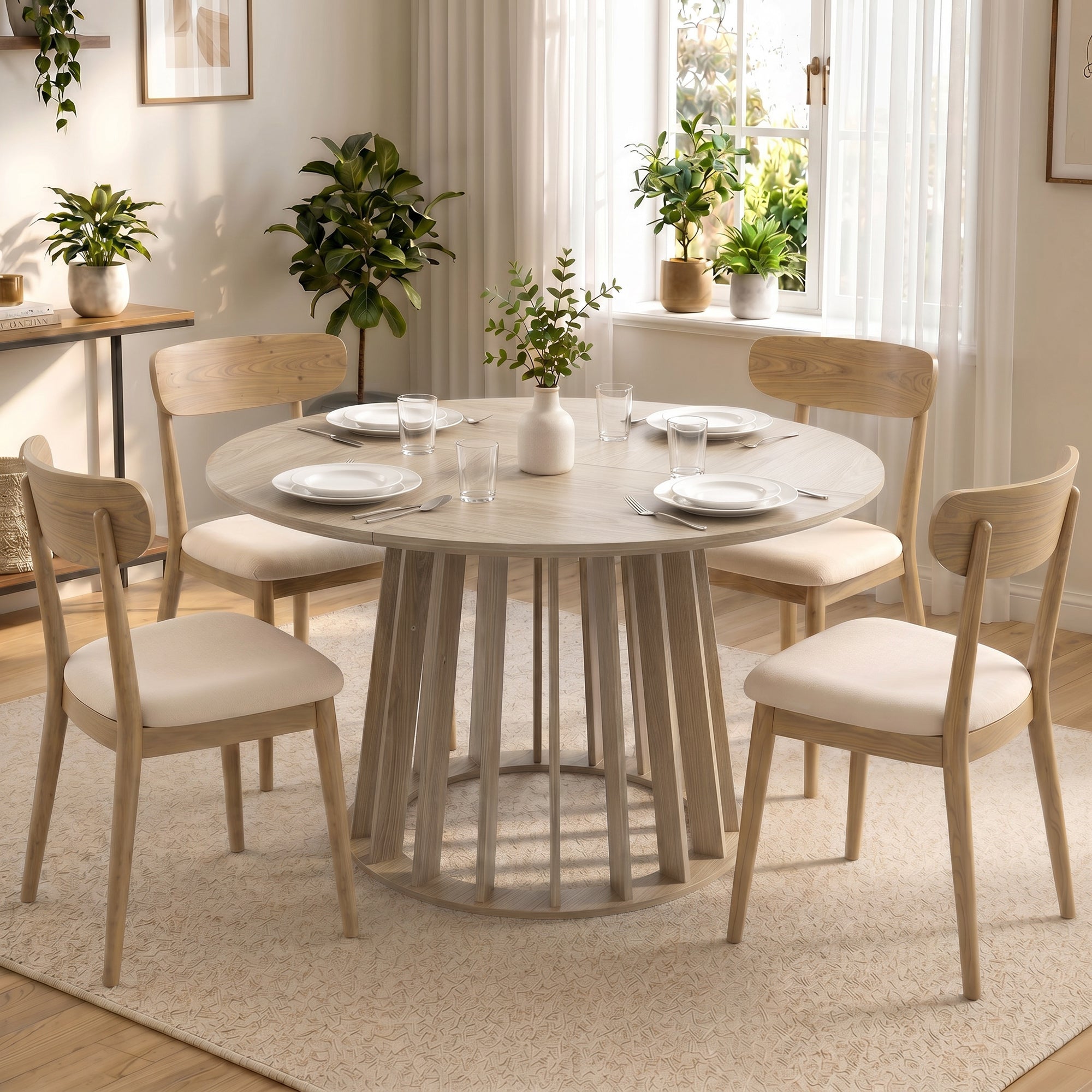 Table à Manger Ronde pour 4 à 6 Personnes, Ø 120 x 75 cm, Table de Cuisine avec Piétement à Lattes Robuste, Style Moderne, pour Salle à Manger, Cuisine, Salon, Bois Naturel