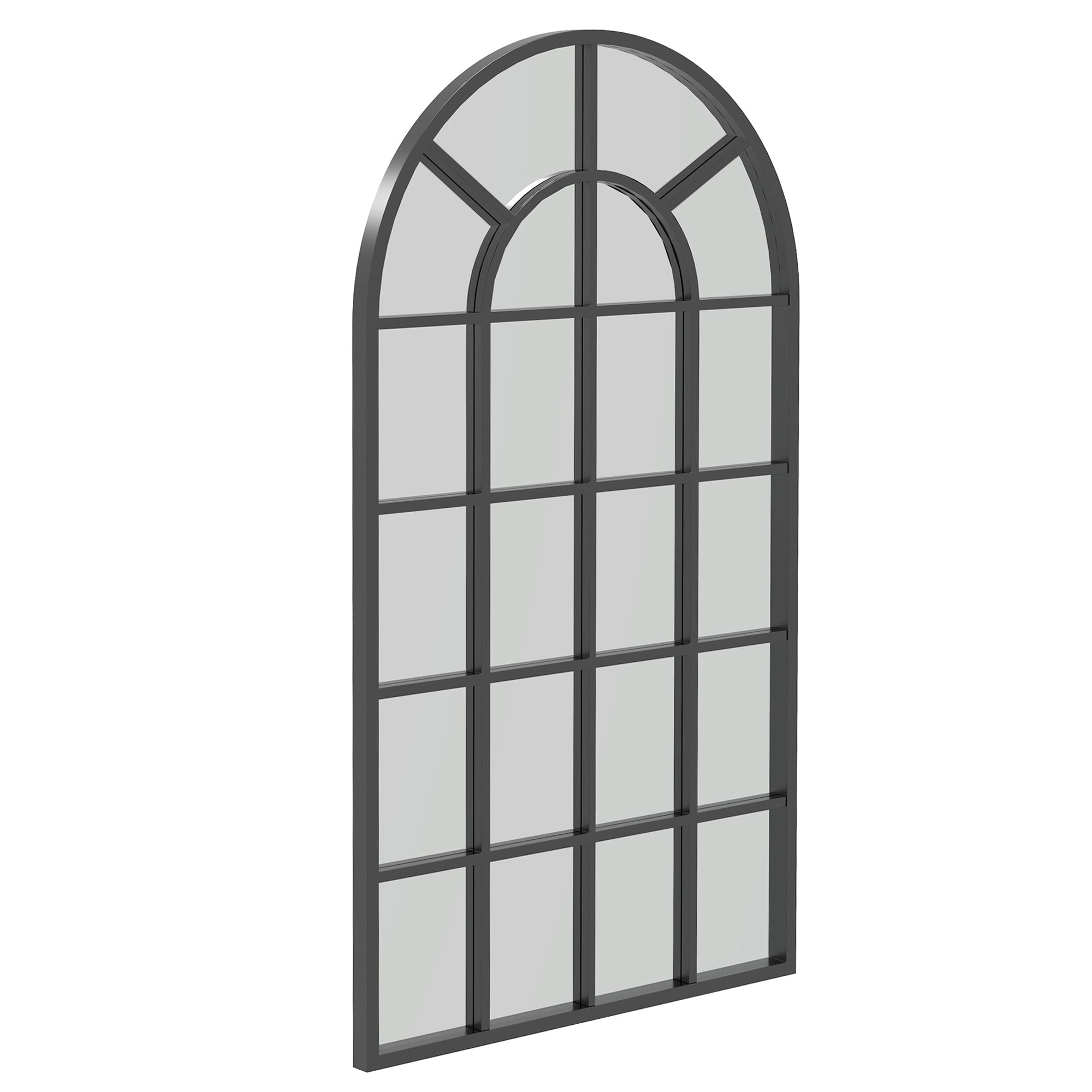 Miroir verrière arche style industriel fenêtre arcade métal noir - 110 x 65 cm