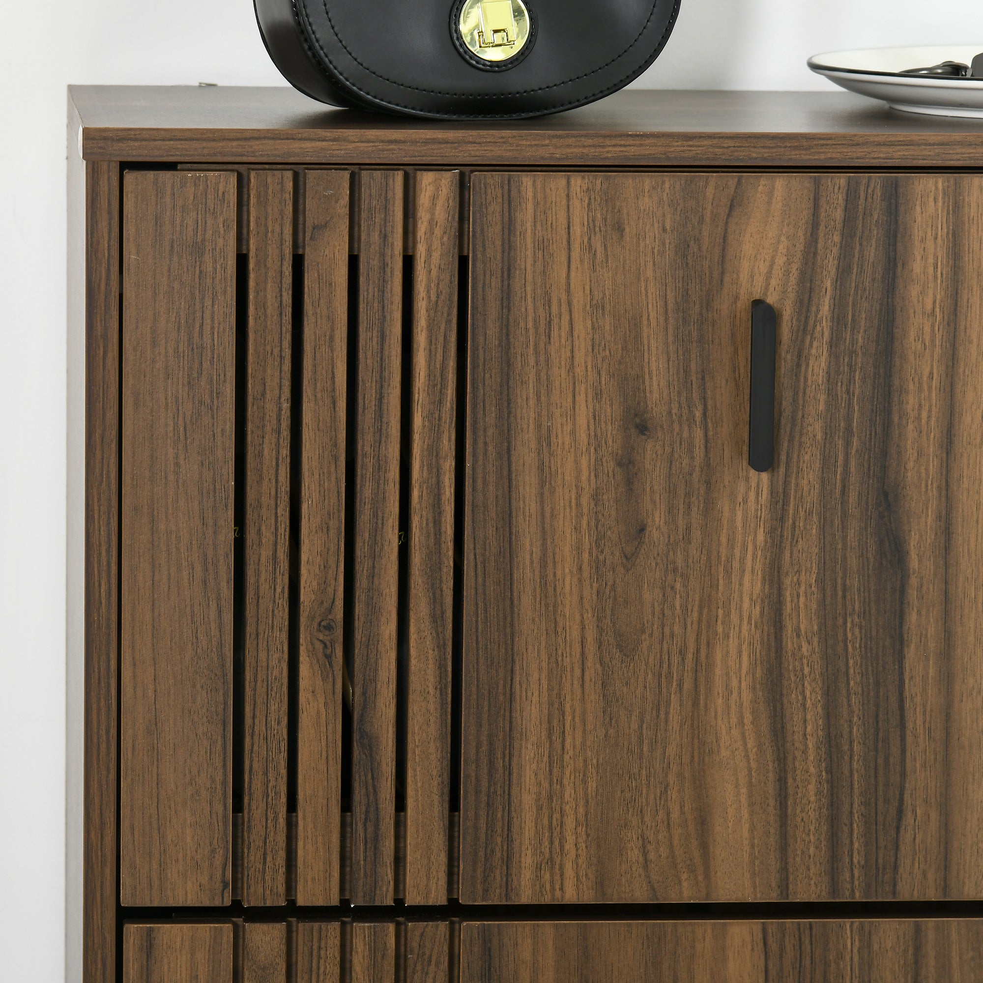 Meuble à chaussures à 3 abattants, 18 paires, armoire à chaussures 3 compartiments, grande capacité pour entrée, couloir, salon, 63 x 24 x 117 cm, noyer foncé