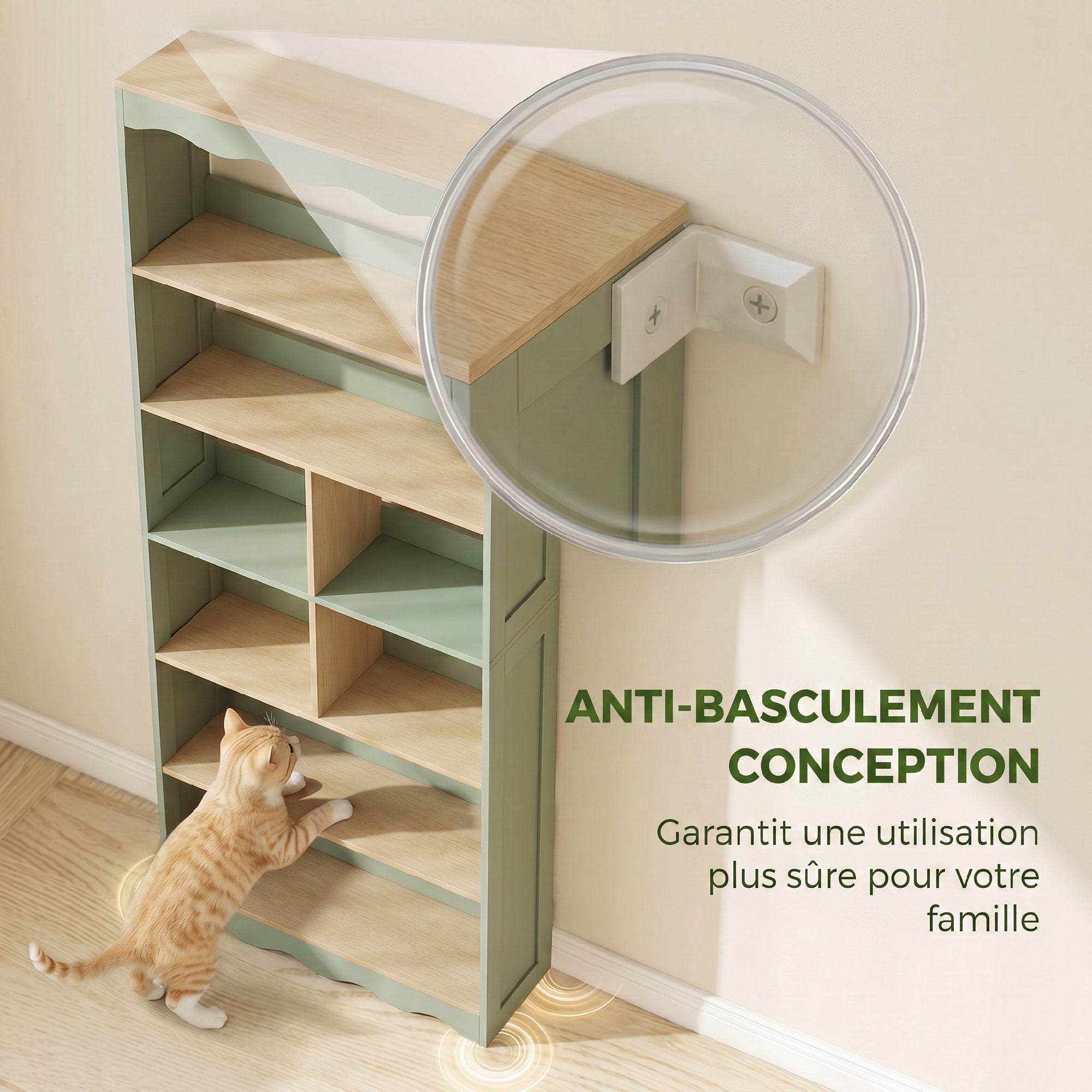 Bibliothèque, étagère de rangement à 6 niveaux avec 6 compartiments ouverts, meuble de rangement pour salon, bureau, chambre, 76 x 23,8 x 180 cm, bois naturel et vert