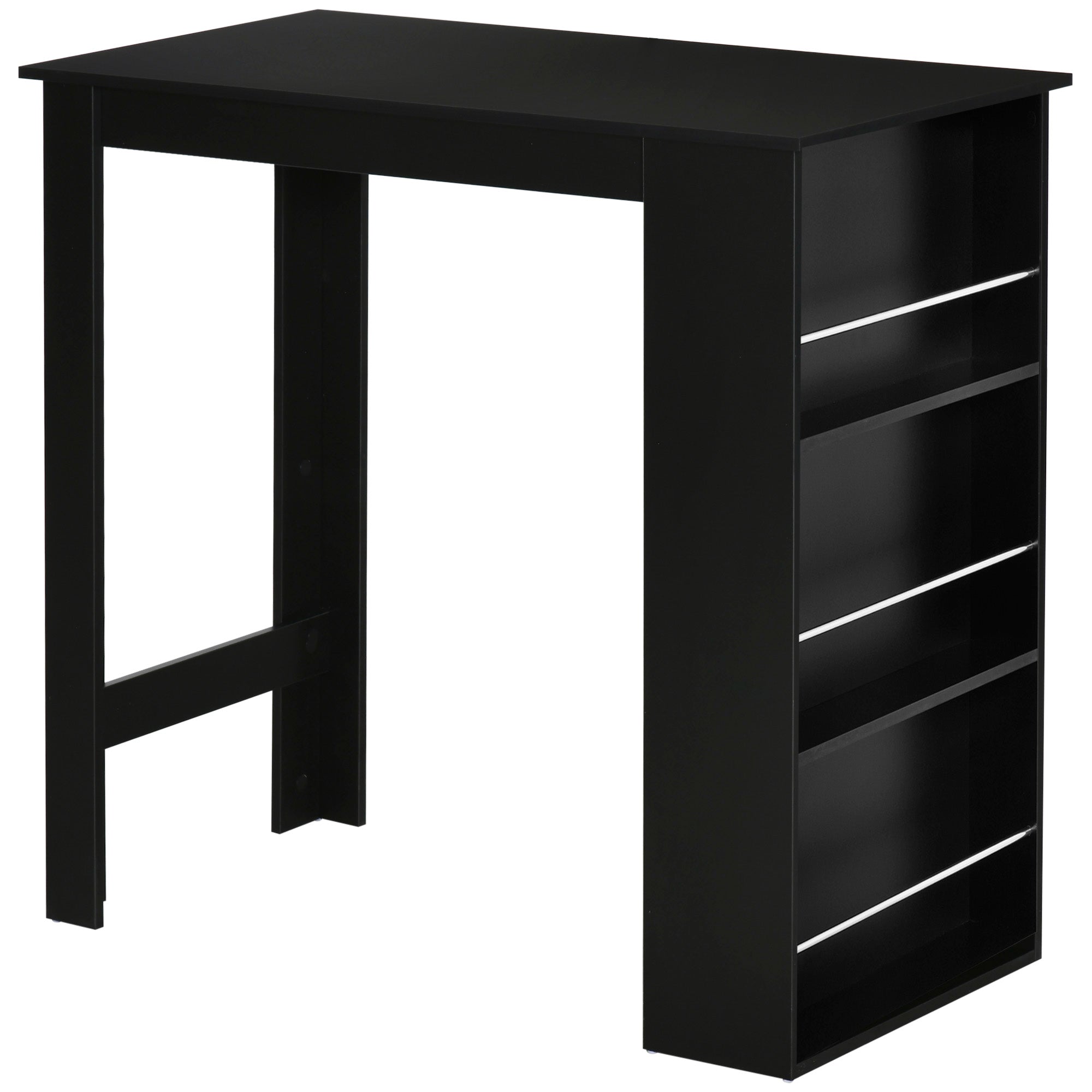 Table de bar table haute de cuisine mange-debout comptoir - dim. 112L x 57l x 106H cm - 3 étagères - noir