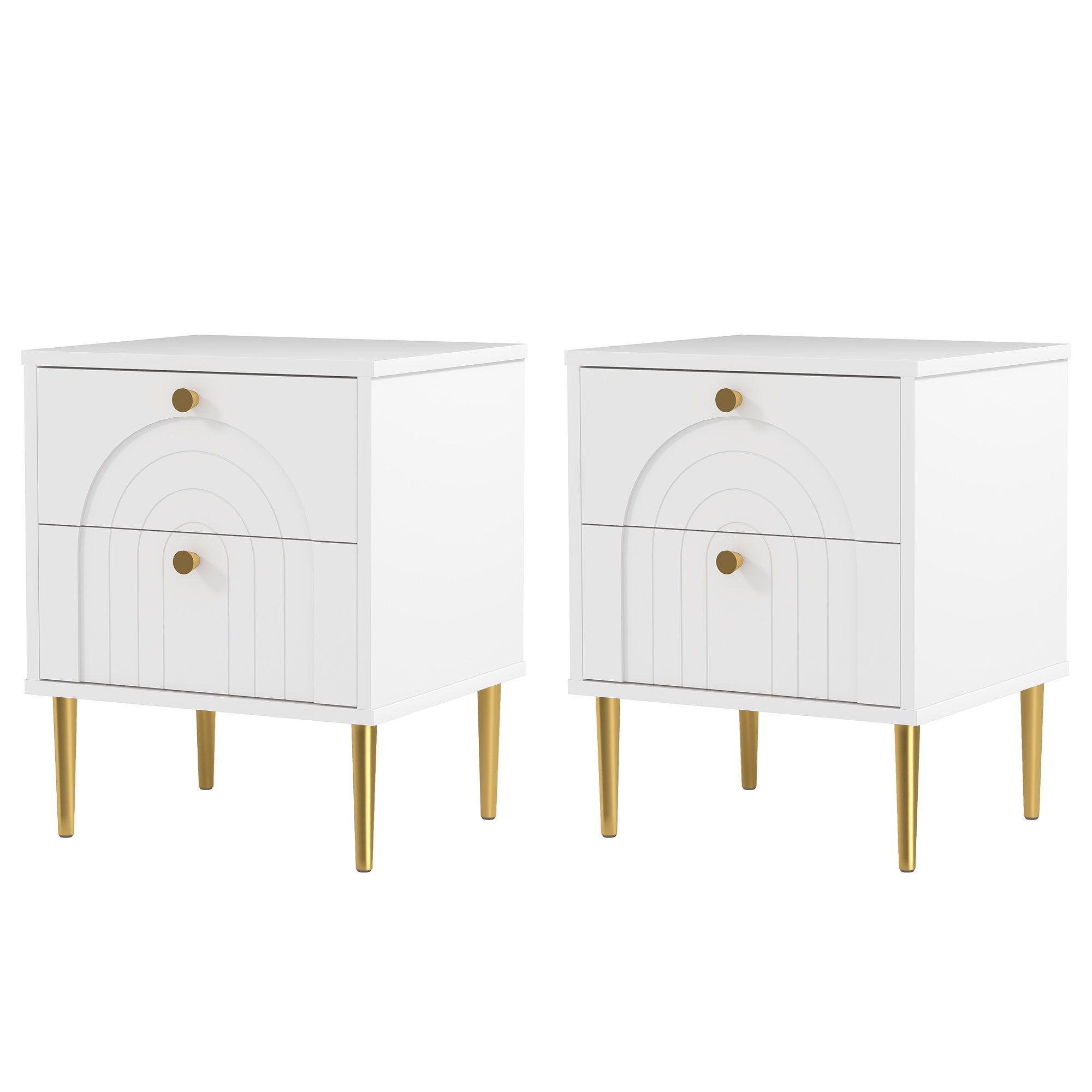 Lot de 2 tables de chevet table de nuit avec 2 tiroirs et pieds en acier, style moderne, tables d'appoint pour chambre à coucher, salon, 40 x 35 x 50 cm, blanc