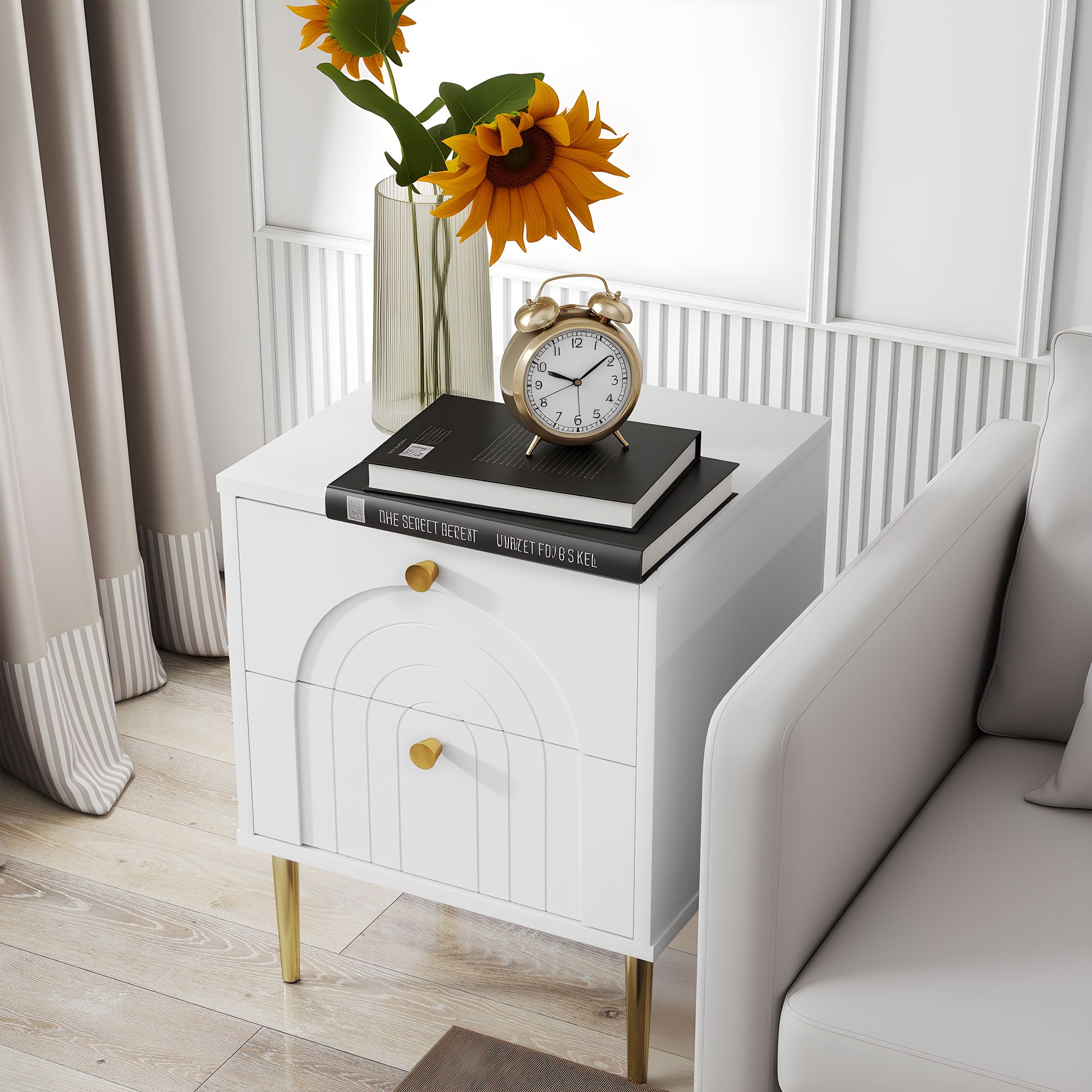 Lot de 2 tables de chevet table de nuit avec 2 tiroirs et pieds en acier, style moderne, tables d'appoint pour chambre à coucher, salon, 40 x 35 x 50 cm, blanc