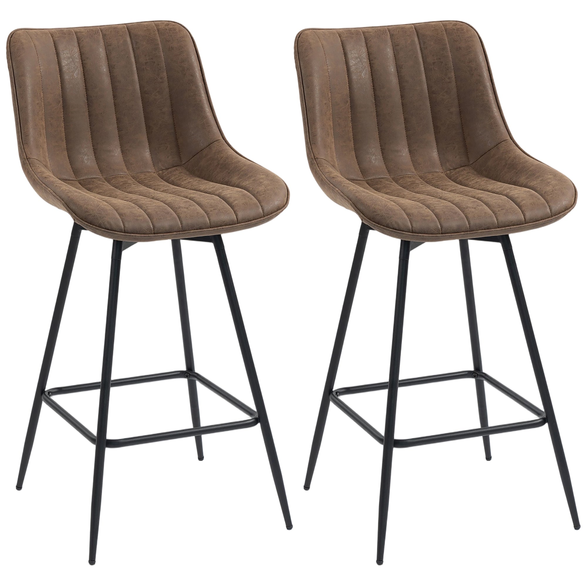 Lot de 2 Tabourets de Bar, Chaises de Bar Moderne en PU, Assise Rembourrée 68H cm à Pivotant à 360°, Dossier et Repose-Pieds, Pieds en Acier, Chaises Hautes Cuisine, Salle À Manger, Marron