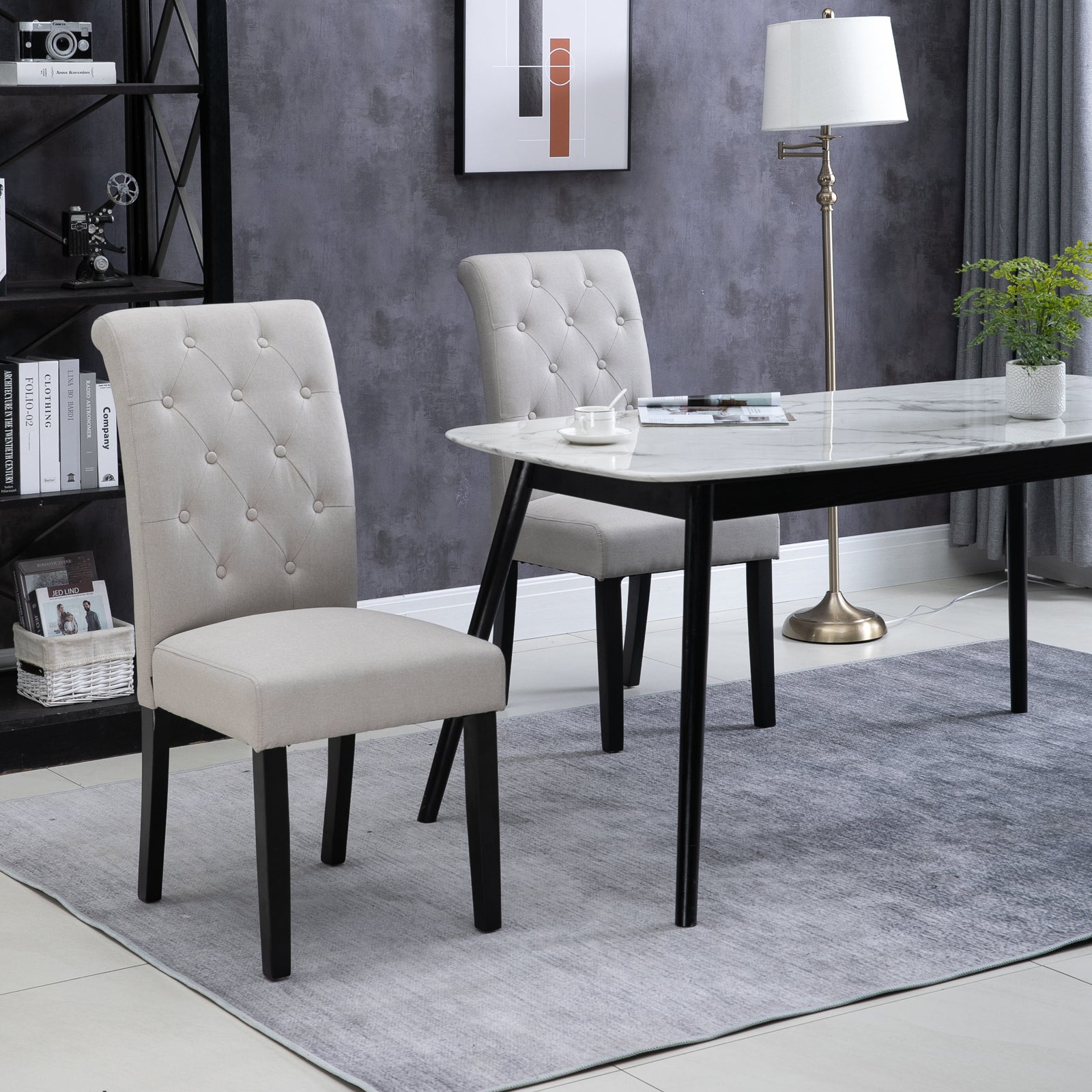 Lot de 2 chaises de Salle à Manger Chaise de cuicine Grand Confort Pieds en Bois Lin 47 x 61 x 101 cm