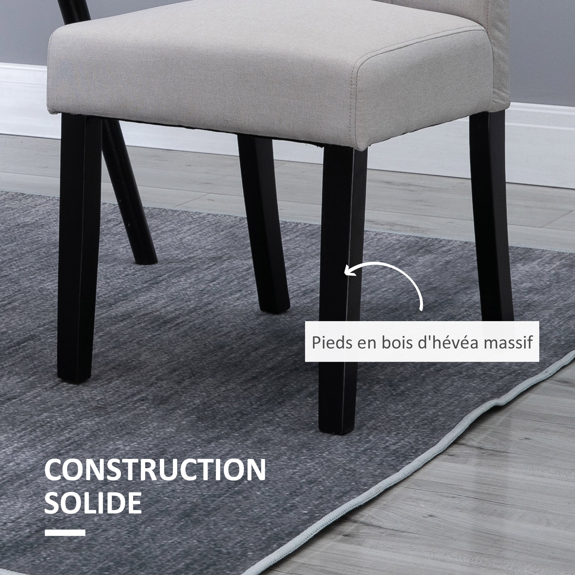 Lot de 2 chaises de Salle à Manger Chaise de cuicine Grand Confort Pieds en Bois Lin 47 x 61 x 101 cm