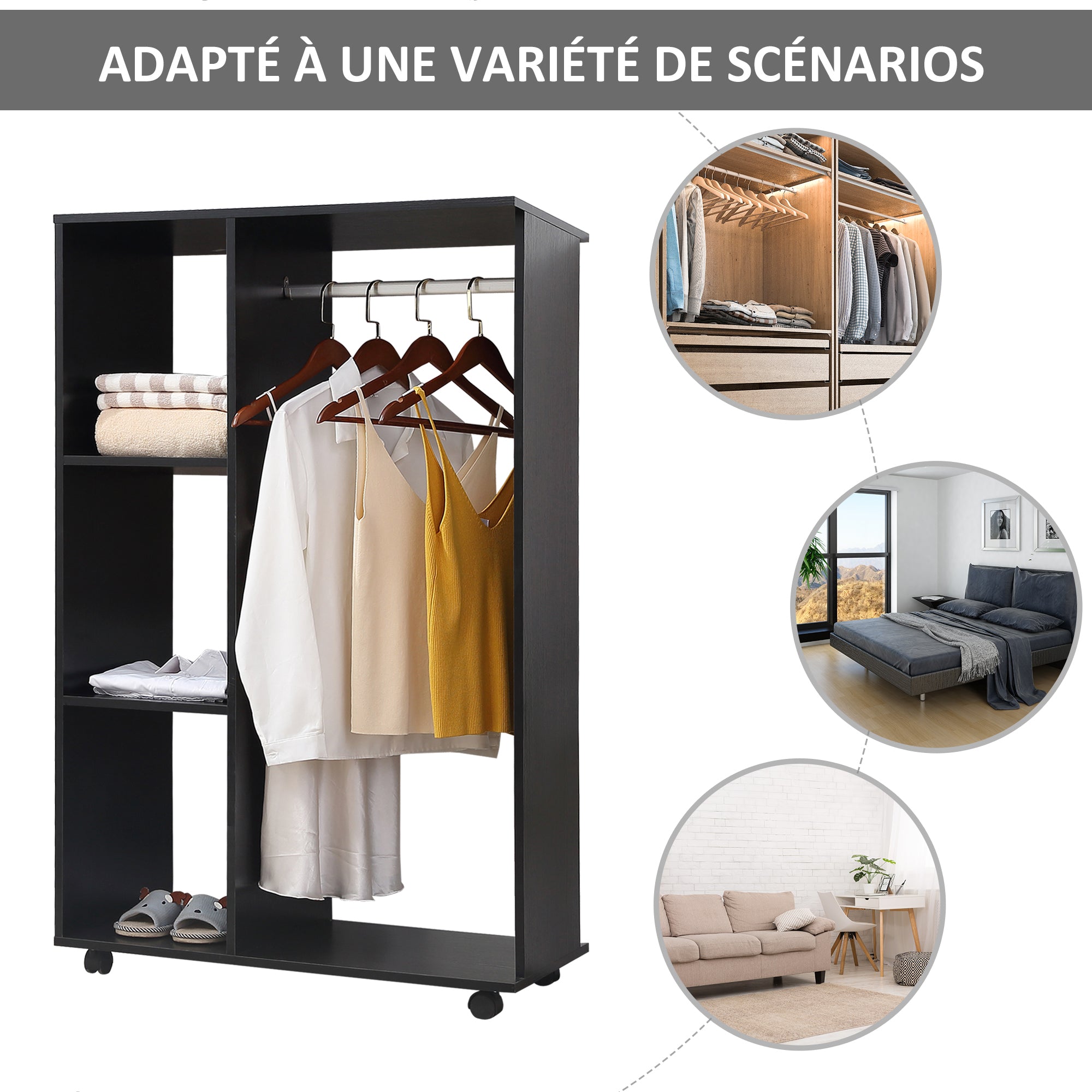 Armoire penderie Armoire de Rangement Mobile Panneaux de Particules Noir