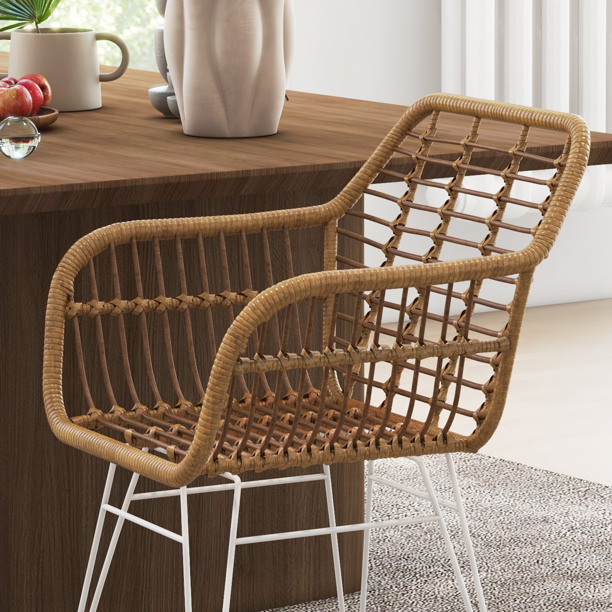 Lot de 2 chaises de salle à manger chaise de cuisine design bohème assise en résine tressée piètement en acier chaise à dînner 56 x 60 x 79 cm blanc