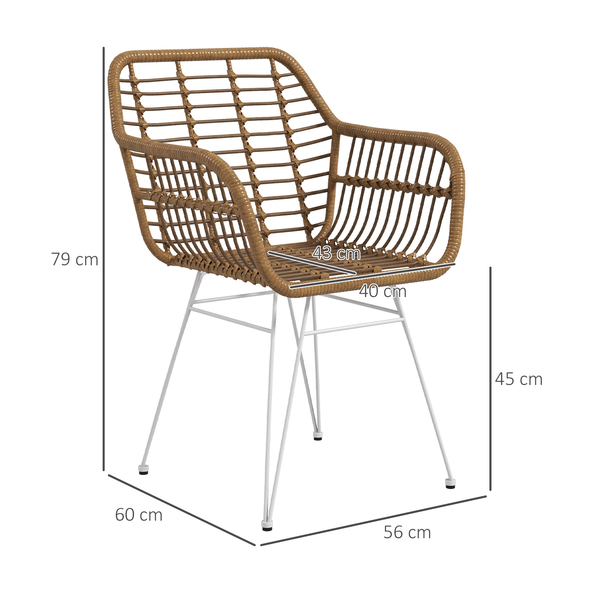 Lot de 2 chaises de salle à manger chaise de cuisine design bohème assise en résine tressée piètement en acier chaise à dînner 56 x 60 x 79 cm blanc