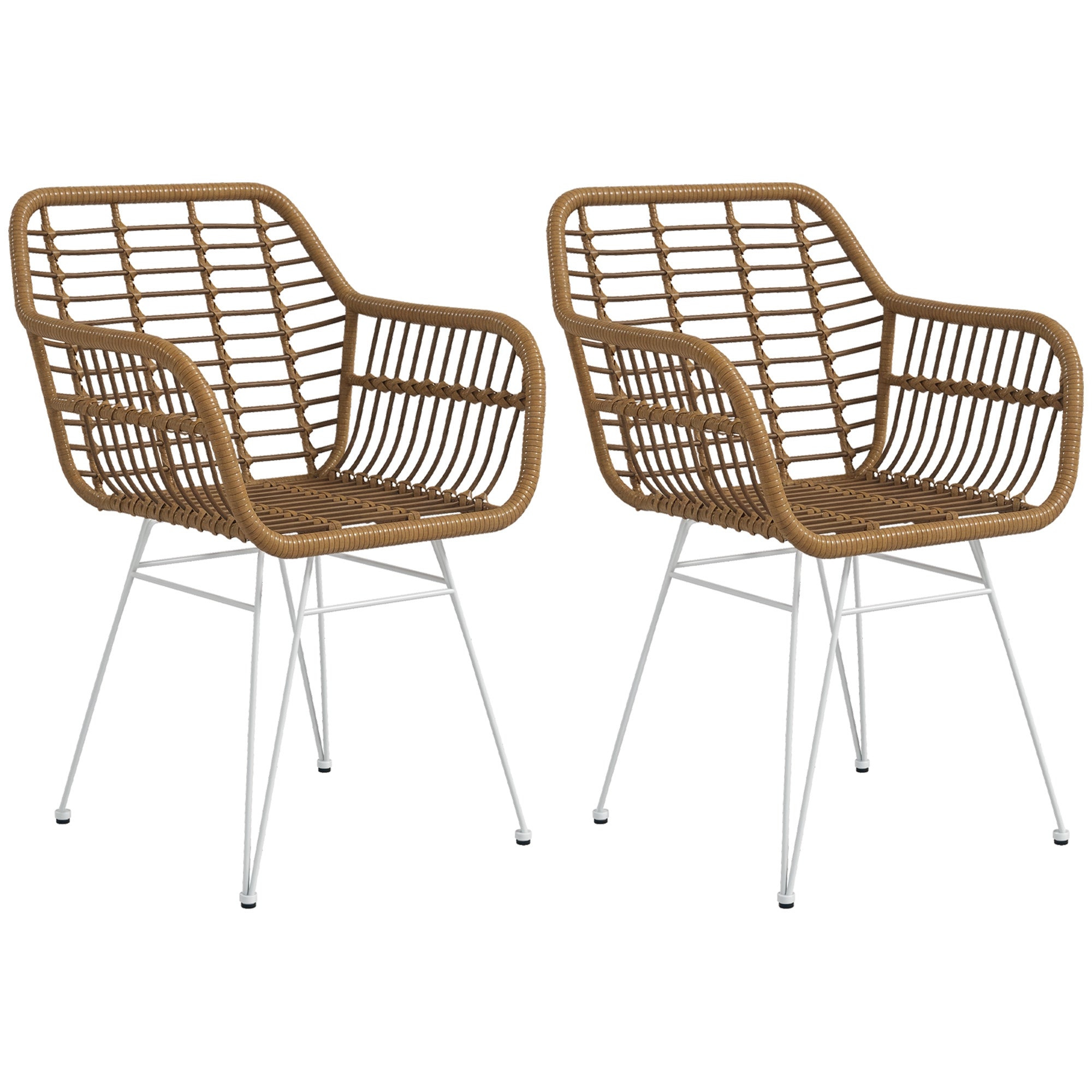 Lot de 2 chaises de salle à manger chaise de cuisine design bohème assise en résine tressée piètement en acier chaise à dînner 56 x 60 x 79 cm blanc