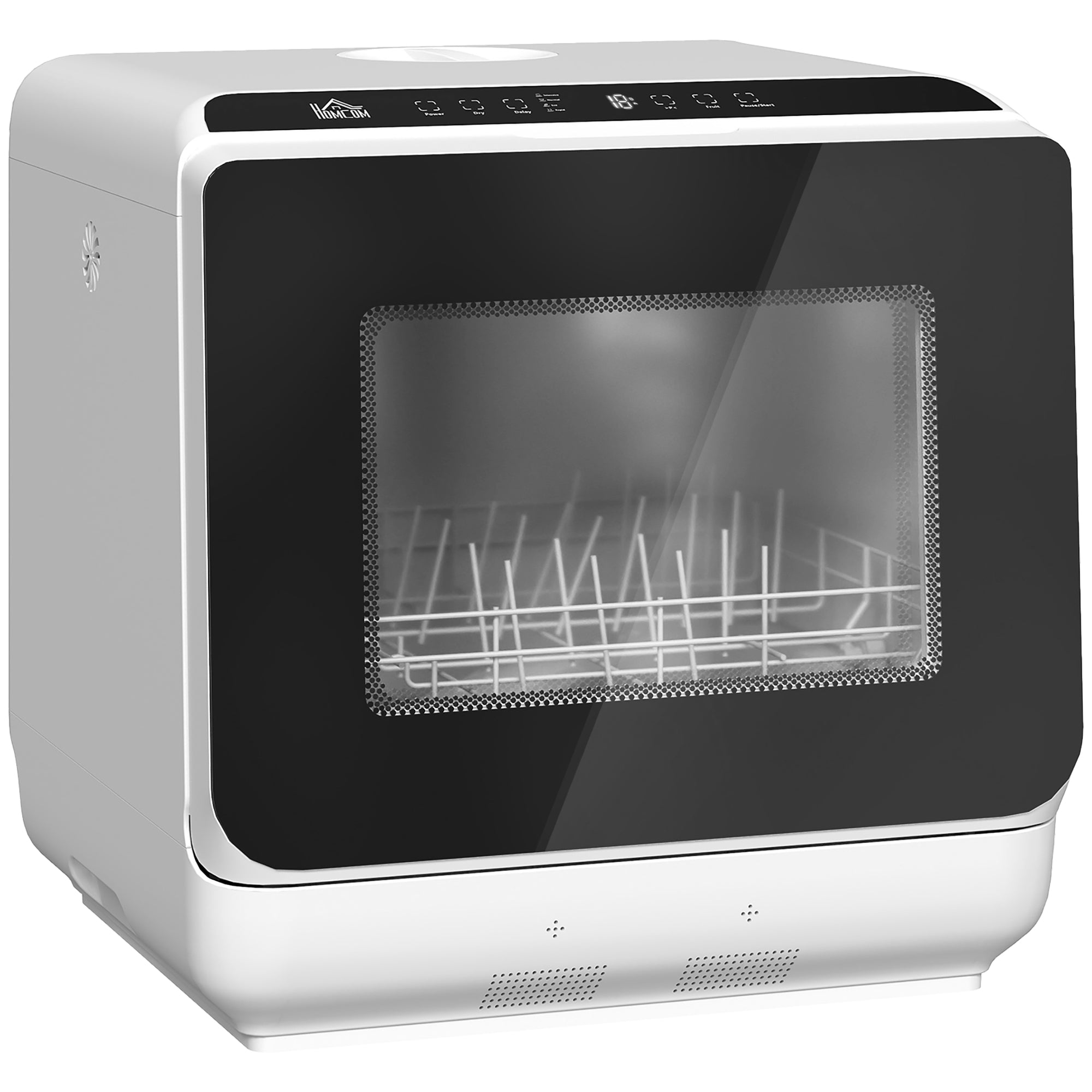 Mini lave-vaisselle compact 4 couverts, lave vaisselle de table, 6 programmes, commande tactile, écran LED, réservoir 6 L, départ différé, double alimentation en eau et séchage à l'air, blanc