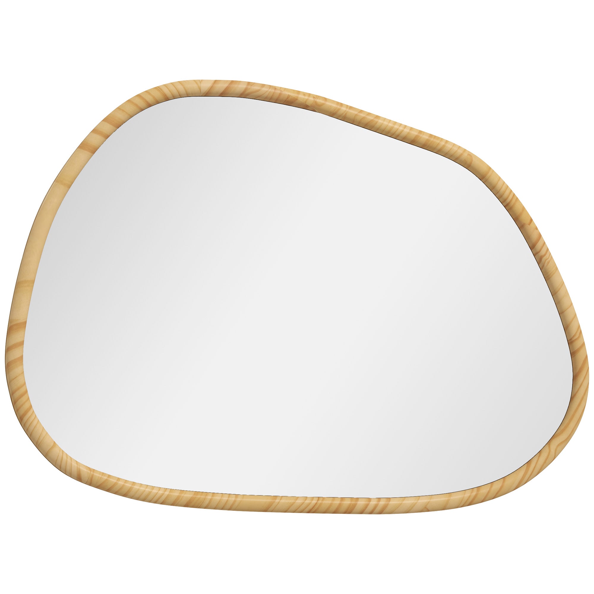 Miroir mural, miroir décoratif, forme organique, 70 x 50 cm, horizontal ou vertical, avec cadre en bois de pin, miroir suspendu pour salle de bain, chambre, salon, couloir, naturel
