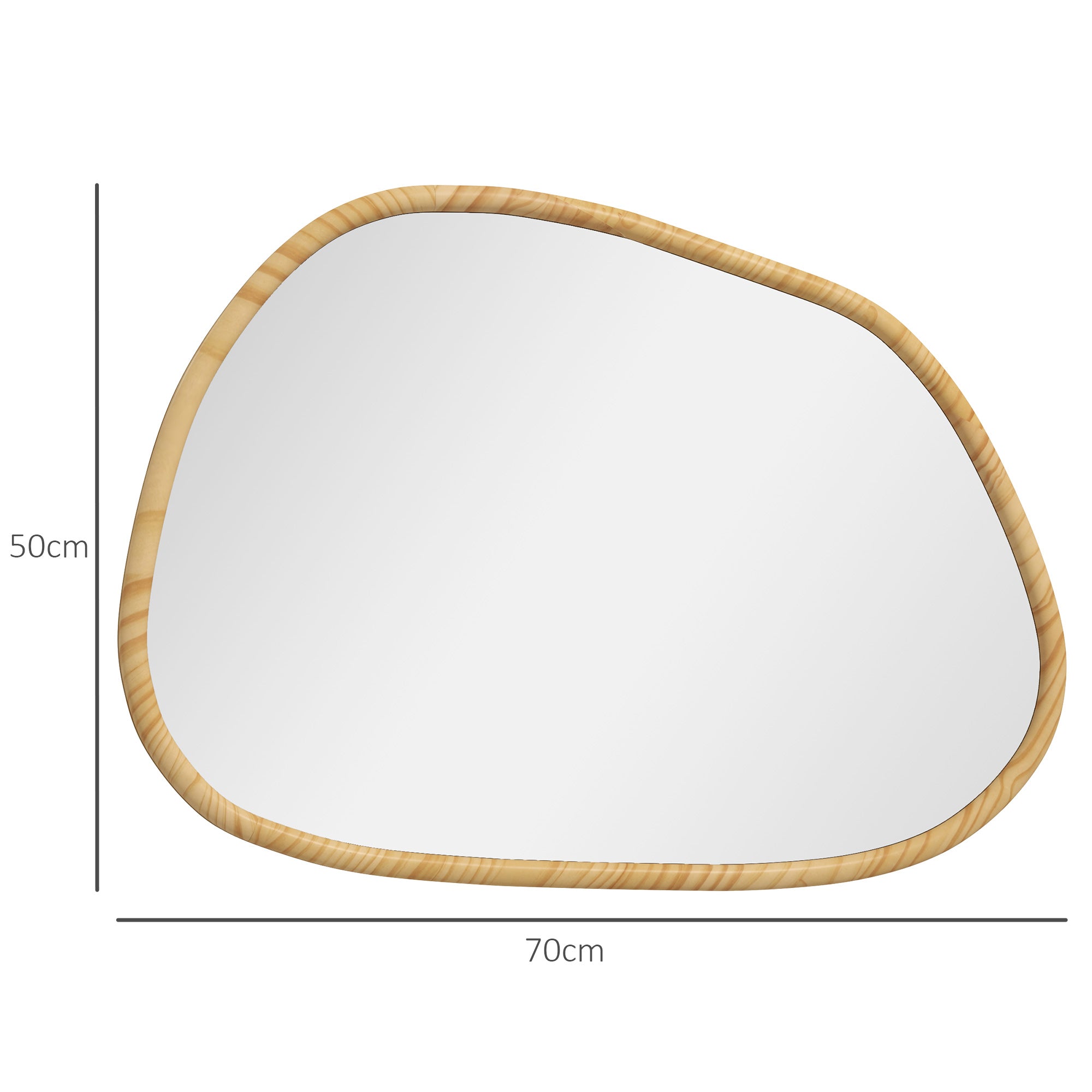Miroir mural, miroir décoratif, forme organique, 70 x 50 cm, horizontal ou vertical, avec cadre en bois de pin, miroir suspendu pour salle de bain, chambre, salon, couloir, naturel