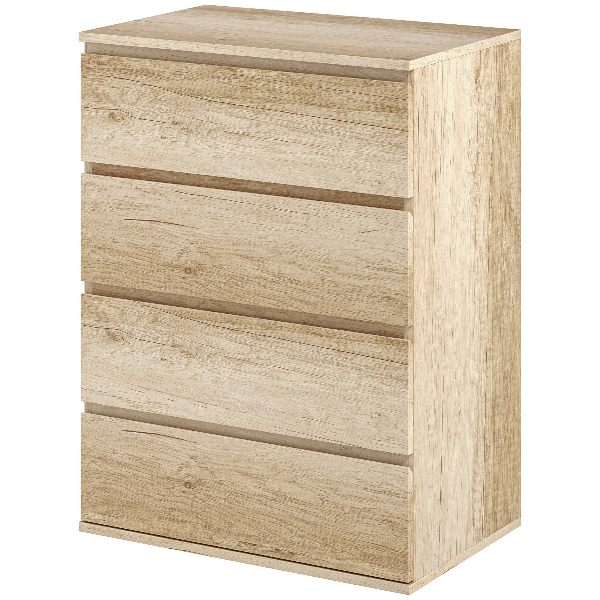Commode 4 tiroirs commode chambre meuble de rangement épuré style moderne avec mécanisme de fermeture en douceur, pour chambre à coucher, salon - 60 x 40 x 80 cm, bois naturel
