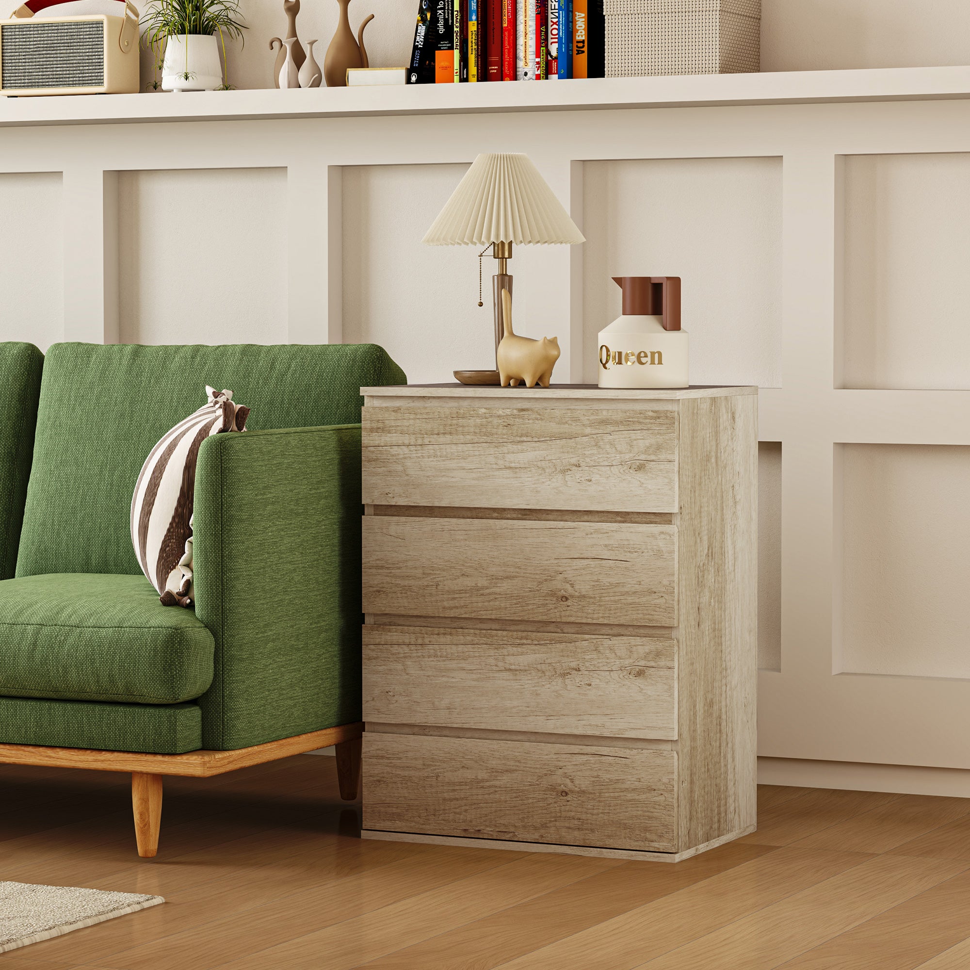Commode 4 tiroirs commode chambre meuble de rangement épuré style moderne avec mécanisme de fermeture en douceur, pour chambre à coucher, salon - 60 x 40 x 80 cm, bois naturel