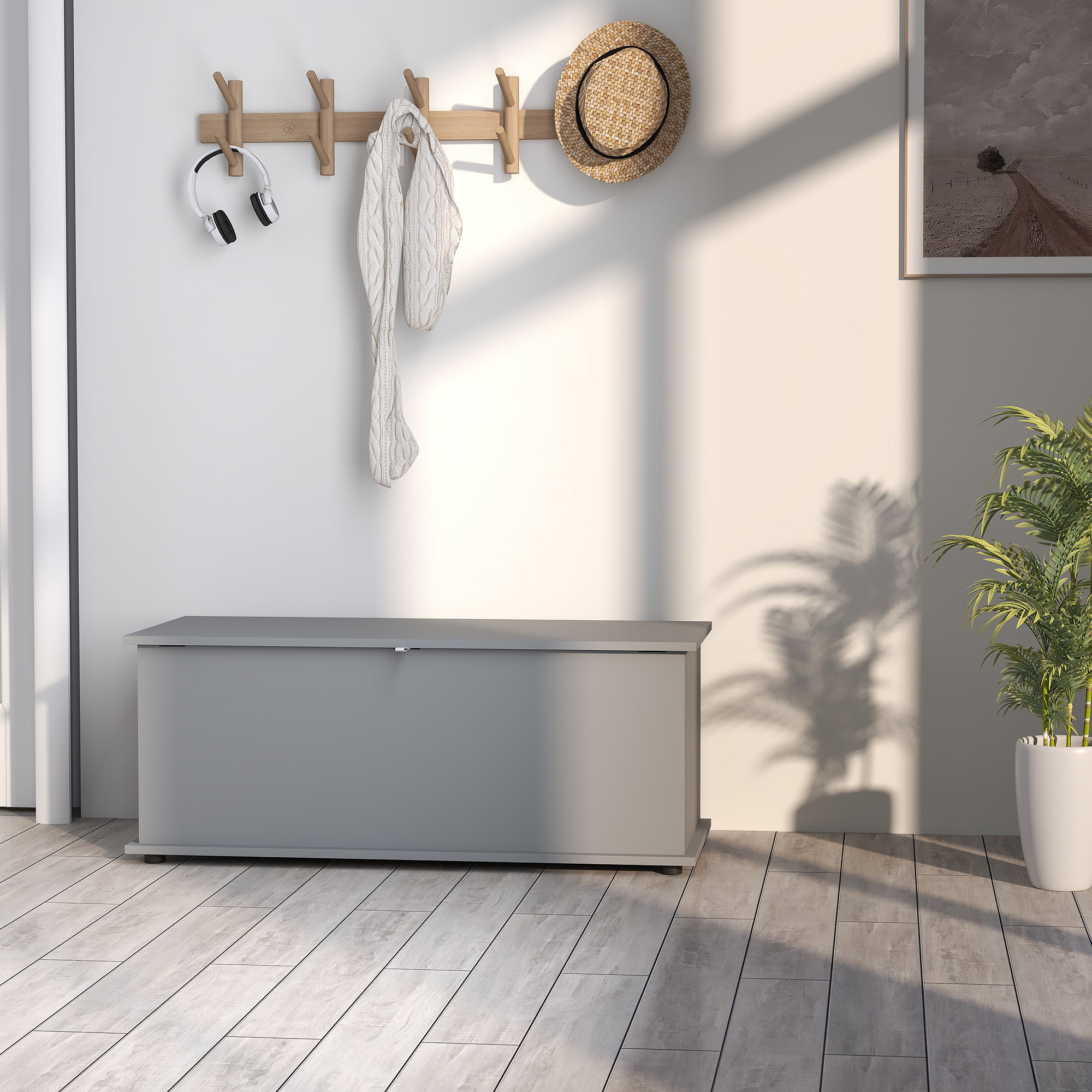 Coffre de rangement, banc de rangement avec couvercle rabattable et charnières de sécurité, banc chaussures, meuble d'entrée, couloir, chambre, salon, 100 x 40 x 40 cm, gris