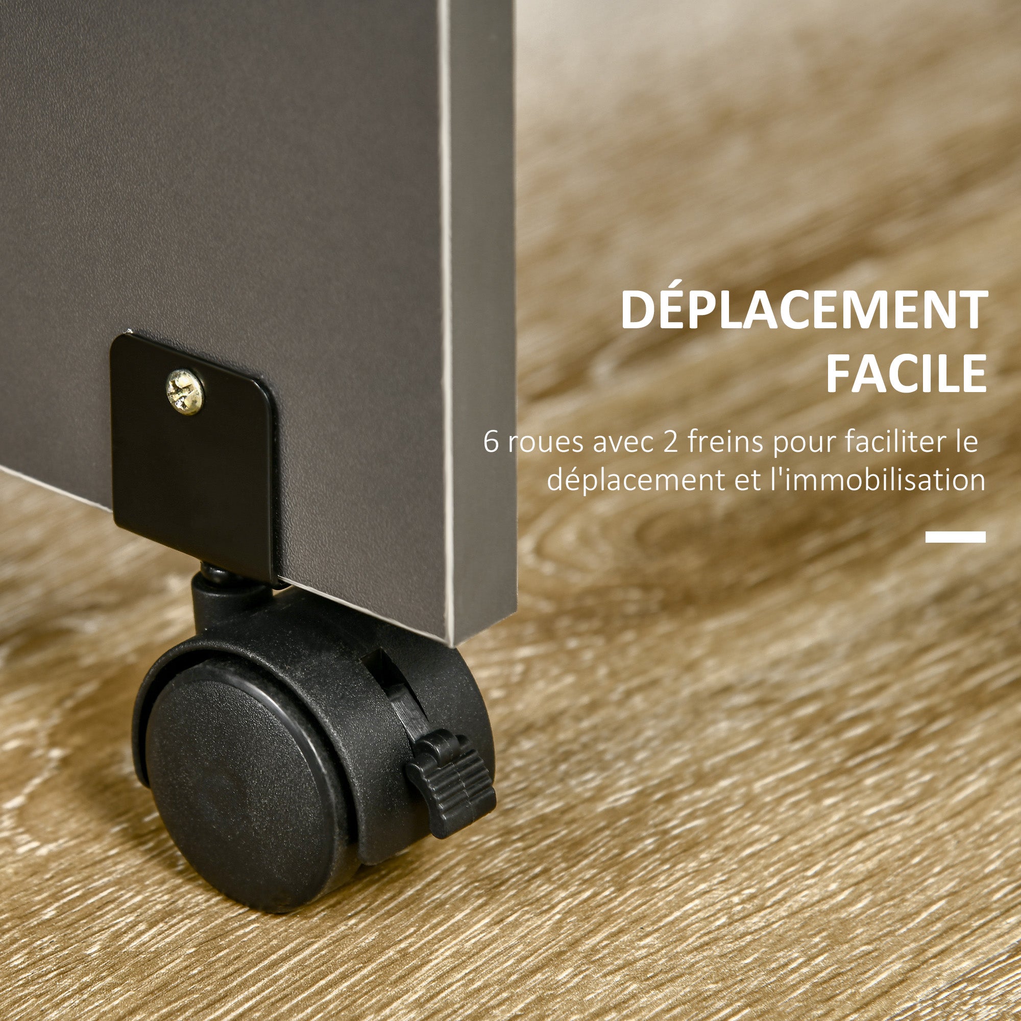 Table de salle à manger pliante sur roulettes avec rangement 2 tiroirs et 1 placard 76 x 140 x 74 cm gris et bois naturel