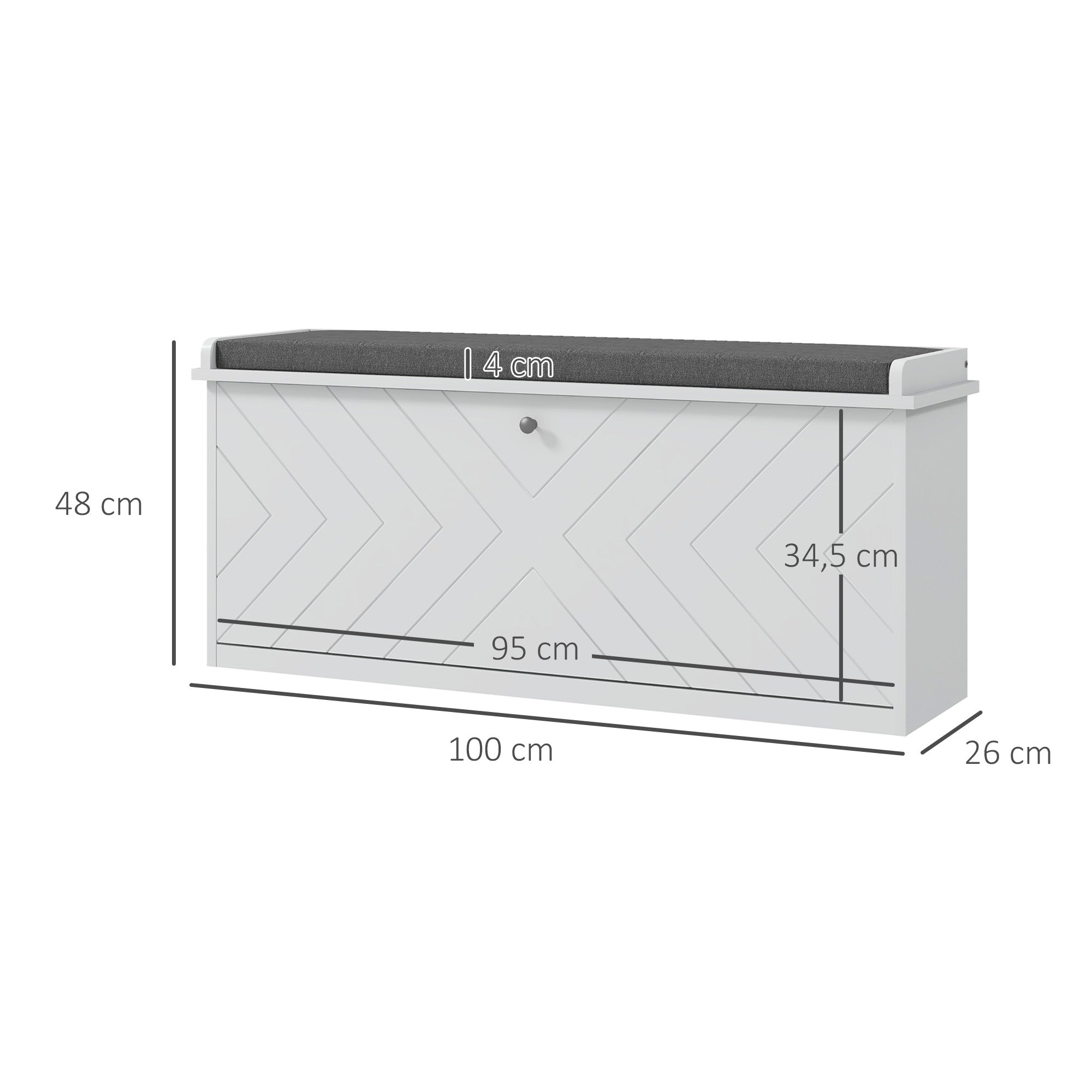Banc à chaussures meuble à chaussures, meuble d'entrée avec tiroir rabattable, coussin d'assise et étagère réglable, pour couloir, entrée, chambre, 100 x 26 x 48 cm, blanc