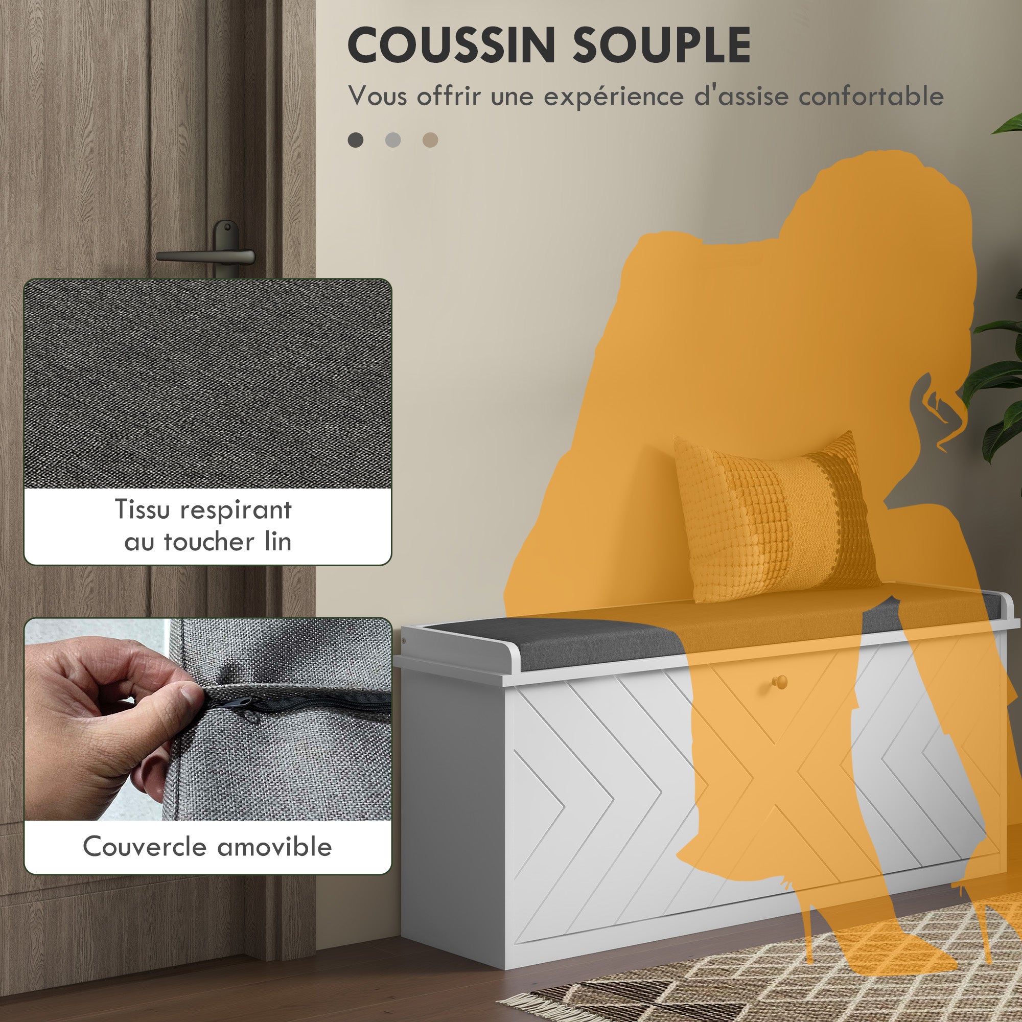 Banc à chaussures meuble à chaussures, meuble d'entrée avec tiroir rabattable, coussin d'assise et étagère réglable, pour couloir, entrée, chambre, 100 x 26 x 48 cm, blanc