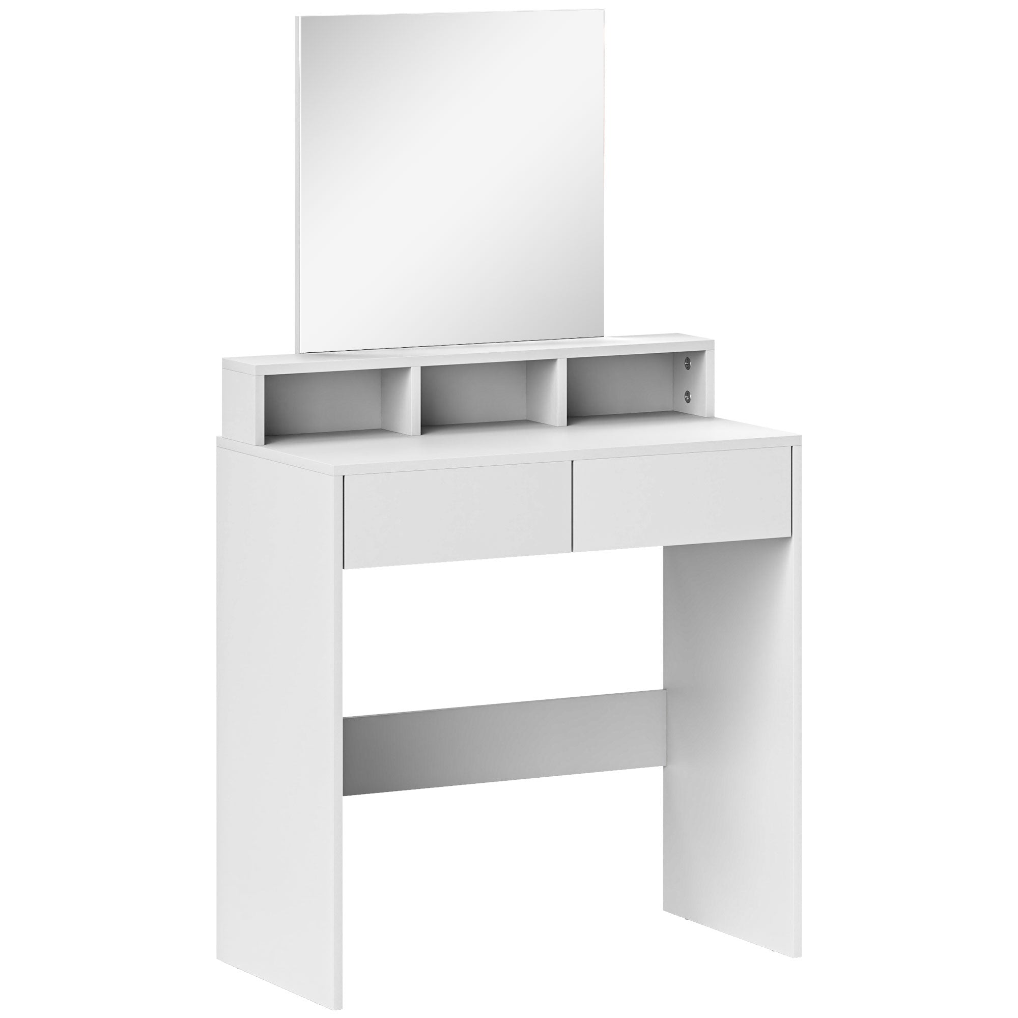 Coiffeuse avec miroir, table de maquillage avec 2 tiroirs et 3 compartiments, style moderne, pour chambre à coucher, 75 x 38 x 135 cm, blanc