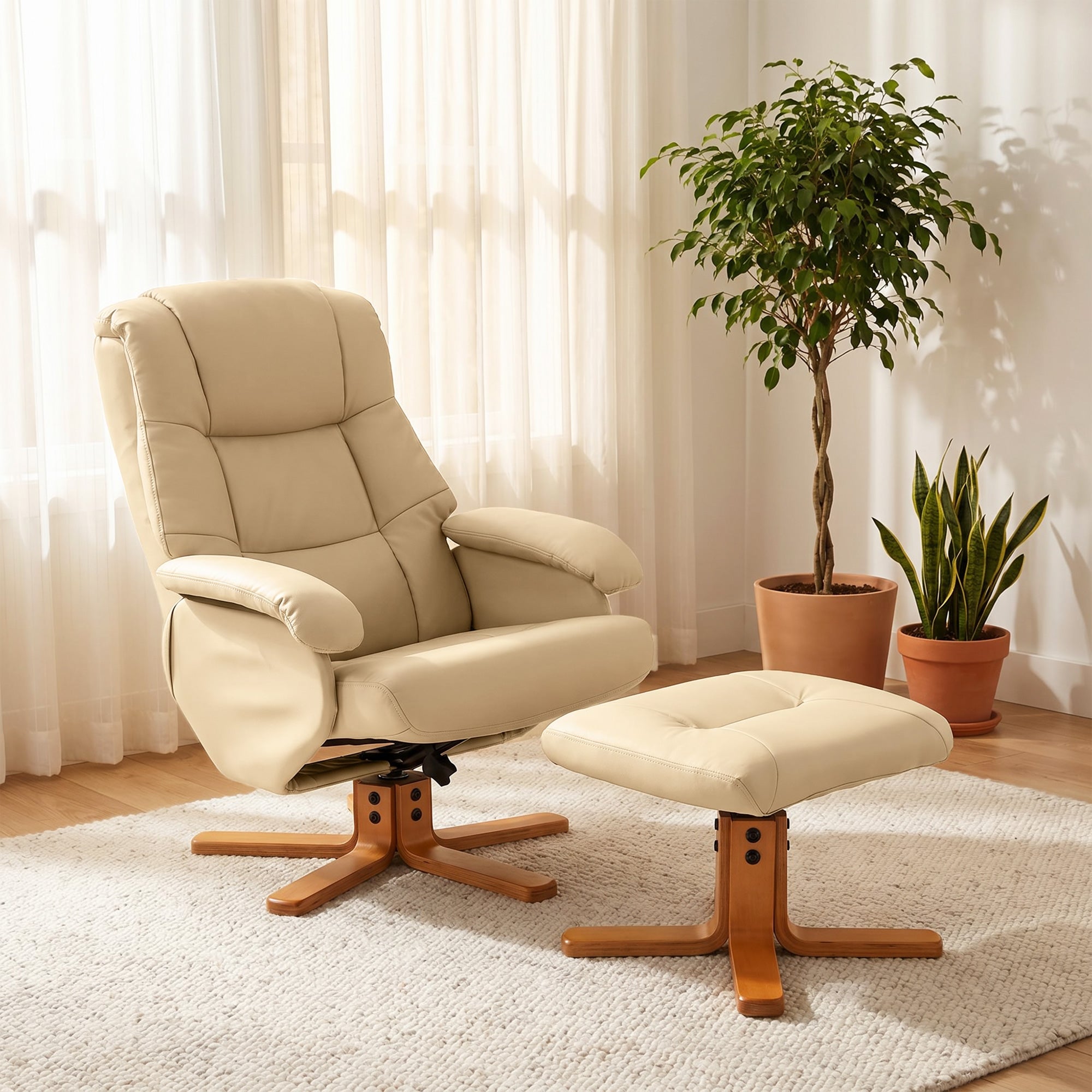 Fauteuil relax avec repose-pied fauteuil de relaxation chaise relaxant pivotant 360° et dossier inclinable chaise TV charge jusqu'à 120 Kg pour salon, chambre, bureau, beige