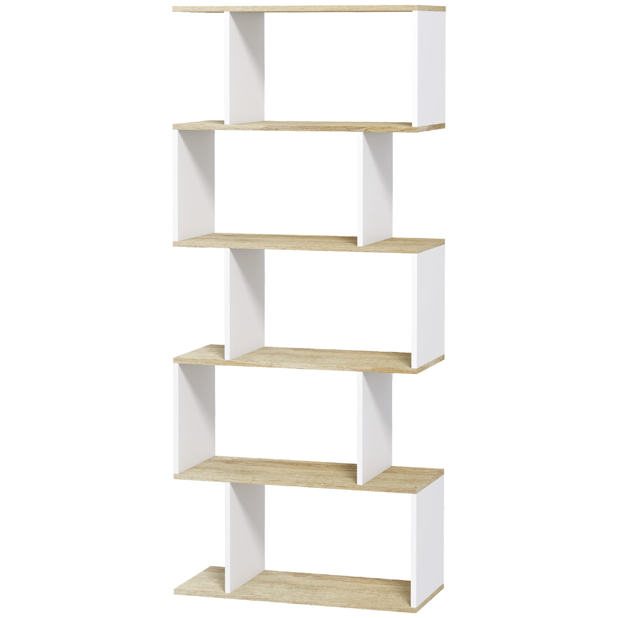 Bibliothèque meuble de rangement style scandinave avec 5 étagères anti-basculement charge 25 kg pour bureau salon chambre 70x29,5x163 cm aspect bois et blanc